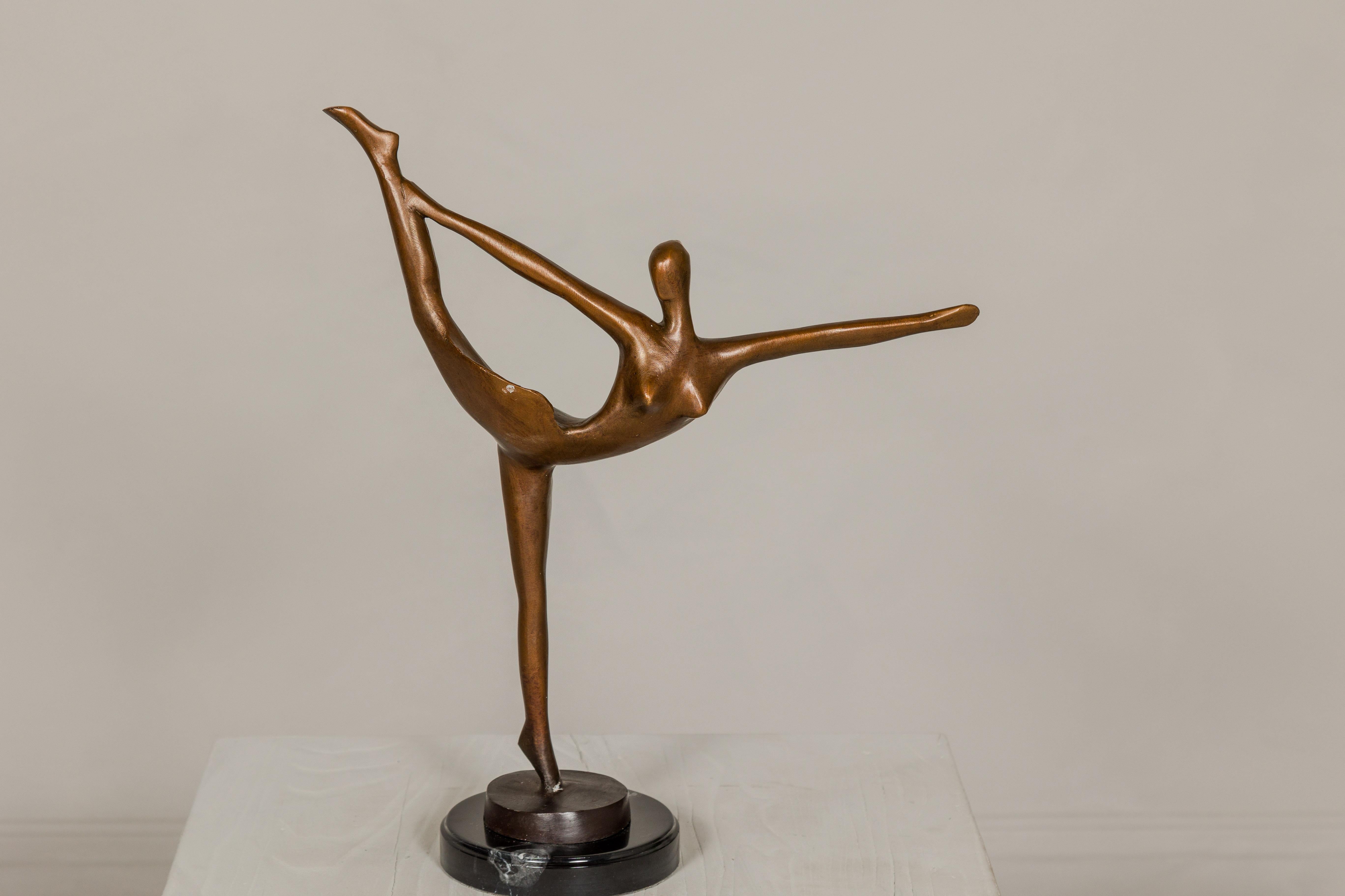 Contemporary Bronze Ballerina Statuette on Black Marble Base with Abstract Inspiration For Sale