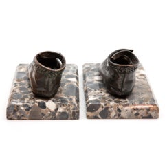 Bronze Ballerina Style Baby Shoes Pair Weights with Marble Base