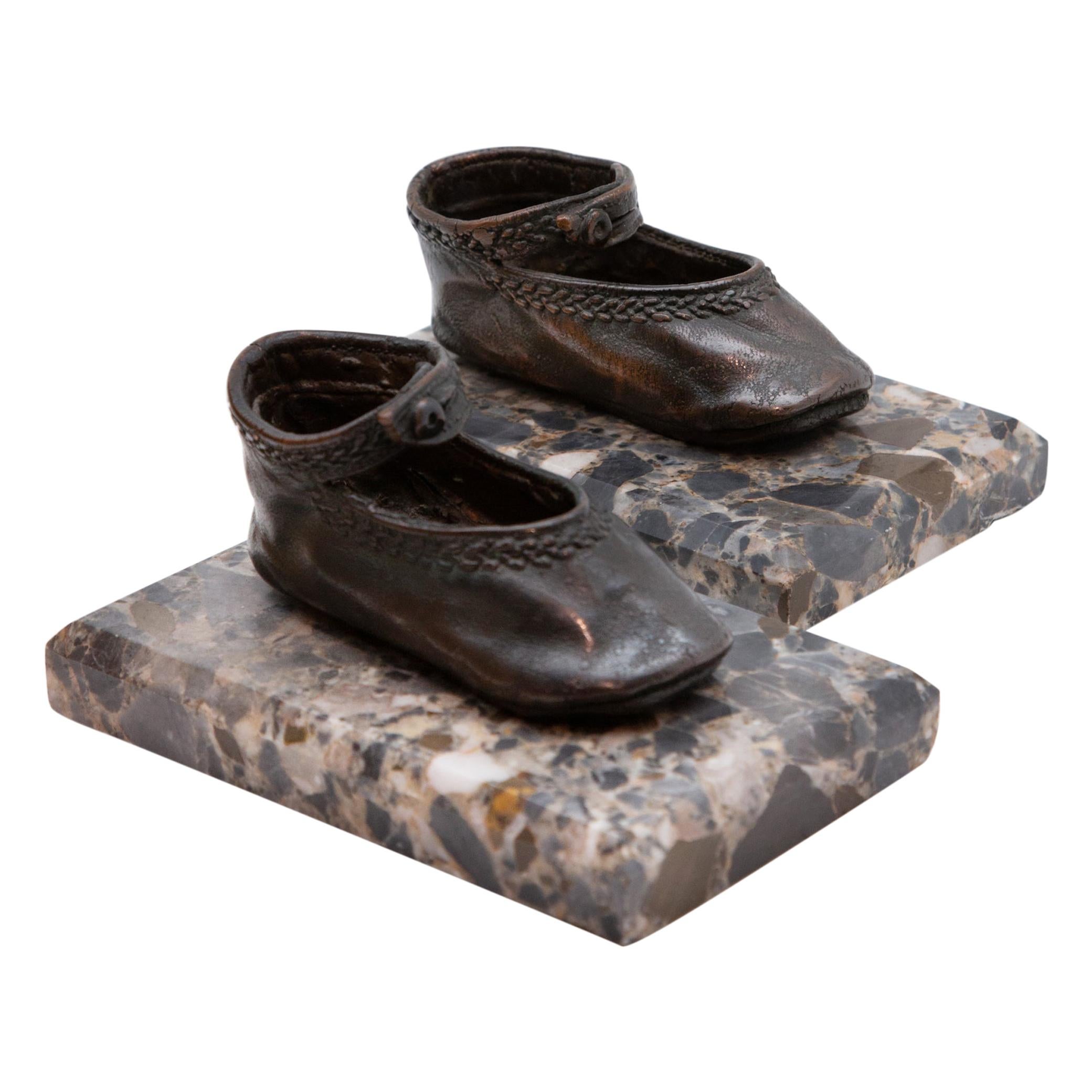 Bronze Ballerina Style Baby Shoes Pair Weights with Marble Base