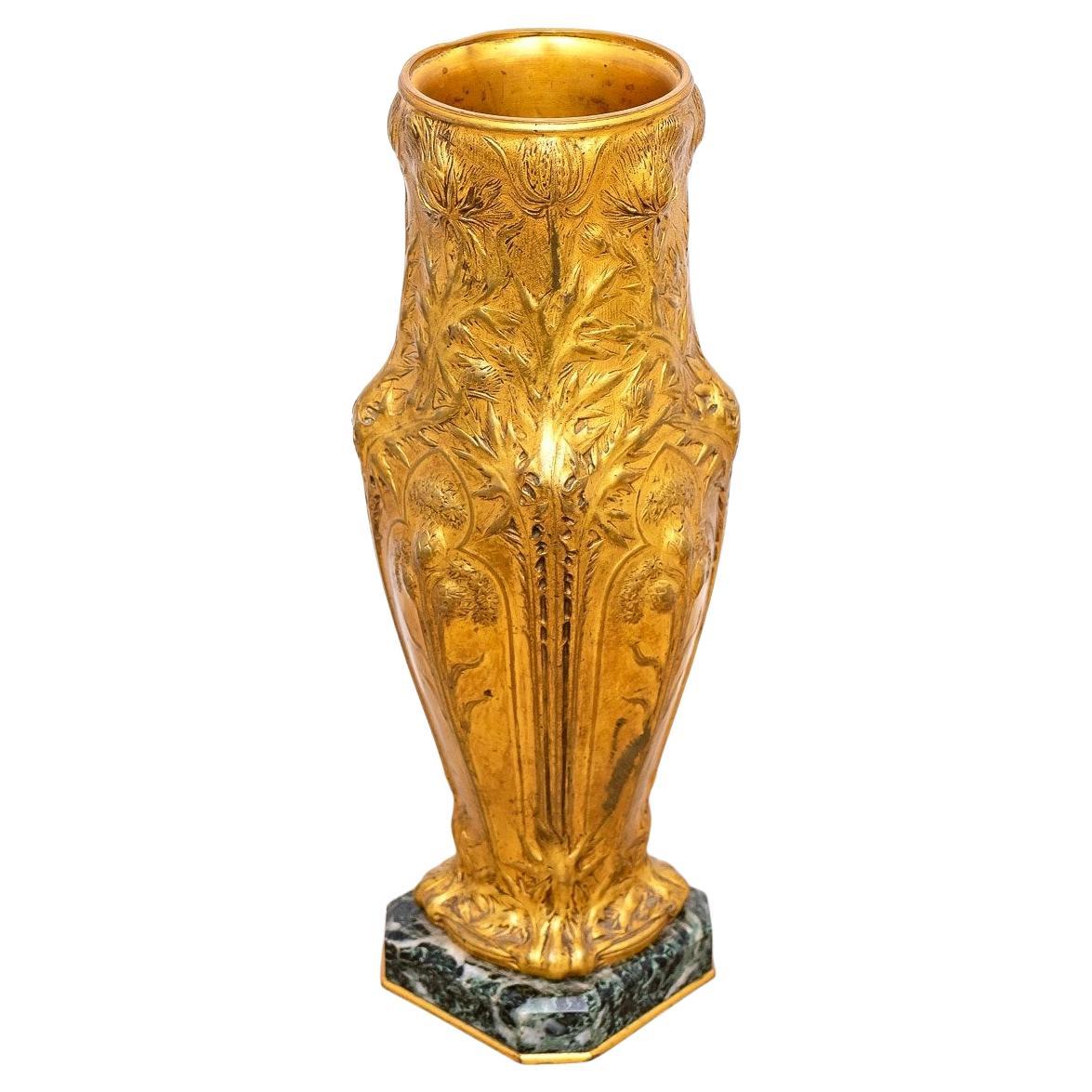 Bronze Baluster Vase - Barbedienne Cast Iron - Thistles Of Lorraine Decor - Peri