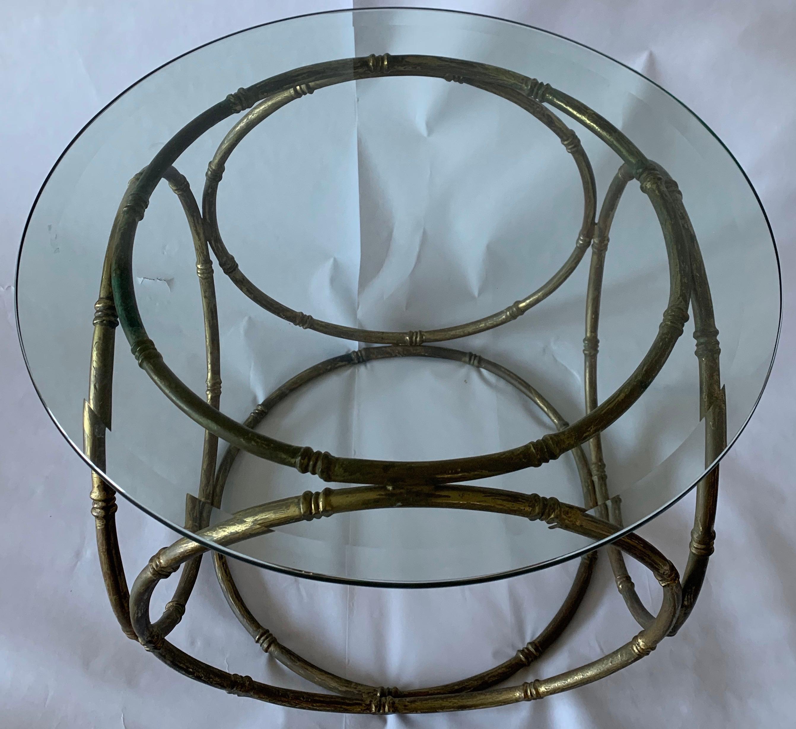 Chinoiserie Bronze Bamboo and Glass Side Table For Sale