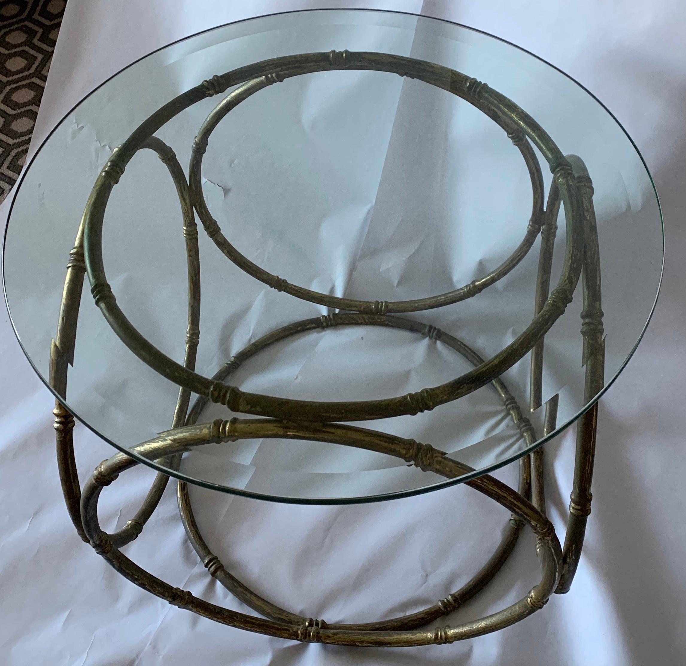 French Bronze Bamboo and Glass Side Table For Sale