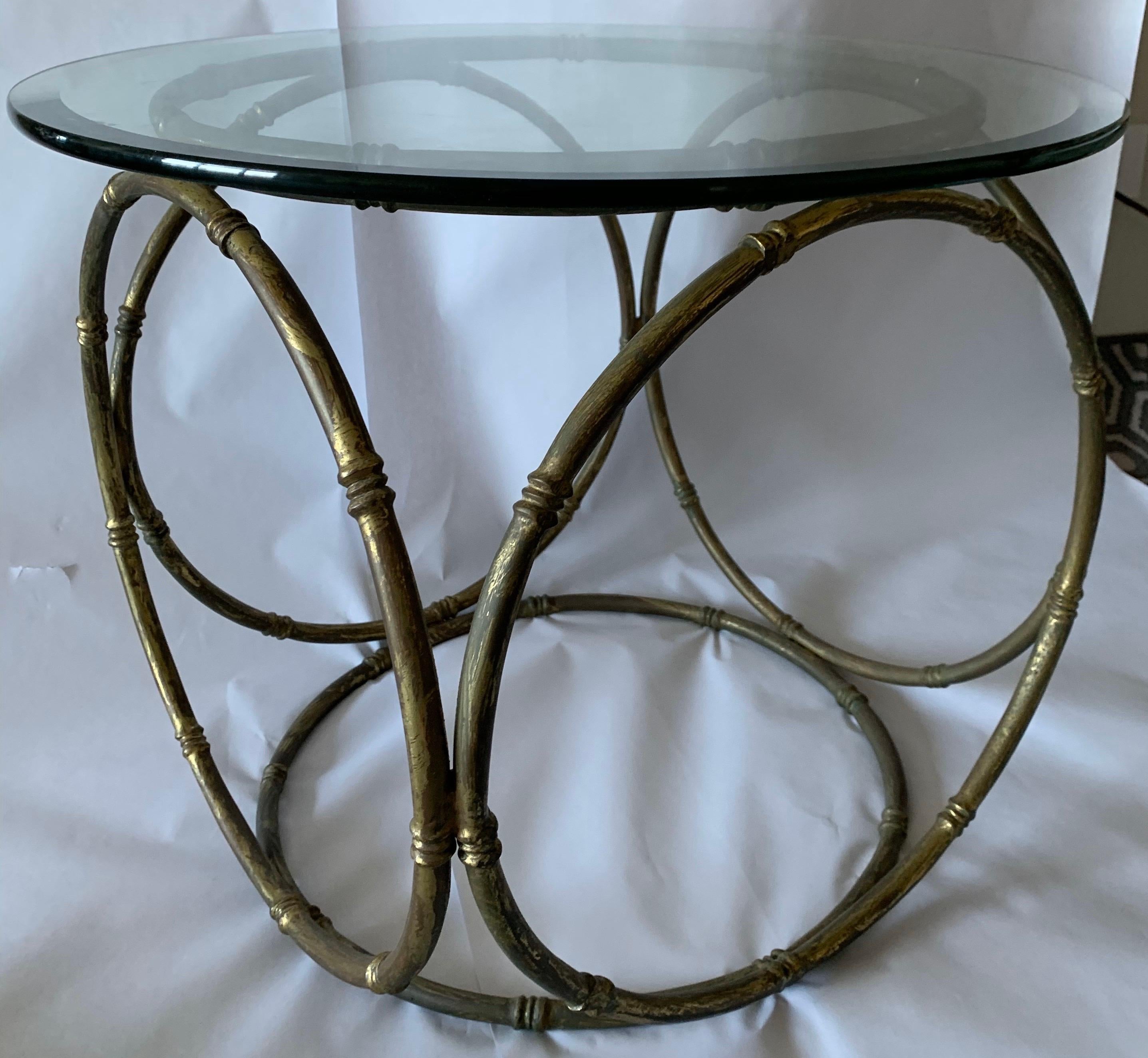 Bronze Bamboo and Glass Side Table In Good Condition For Sale In Stamford, CT