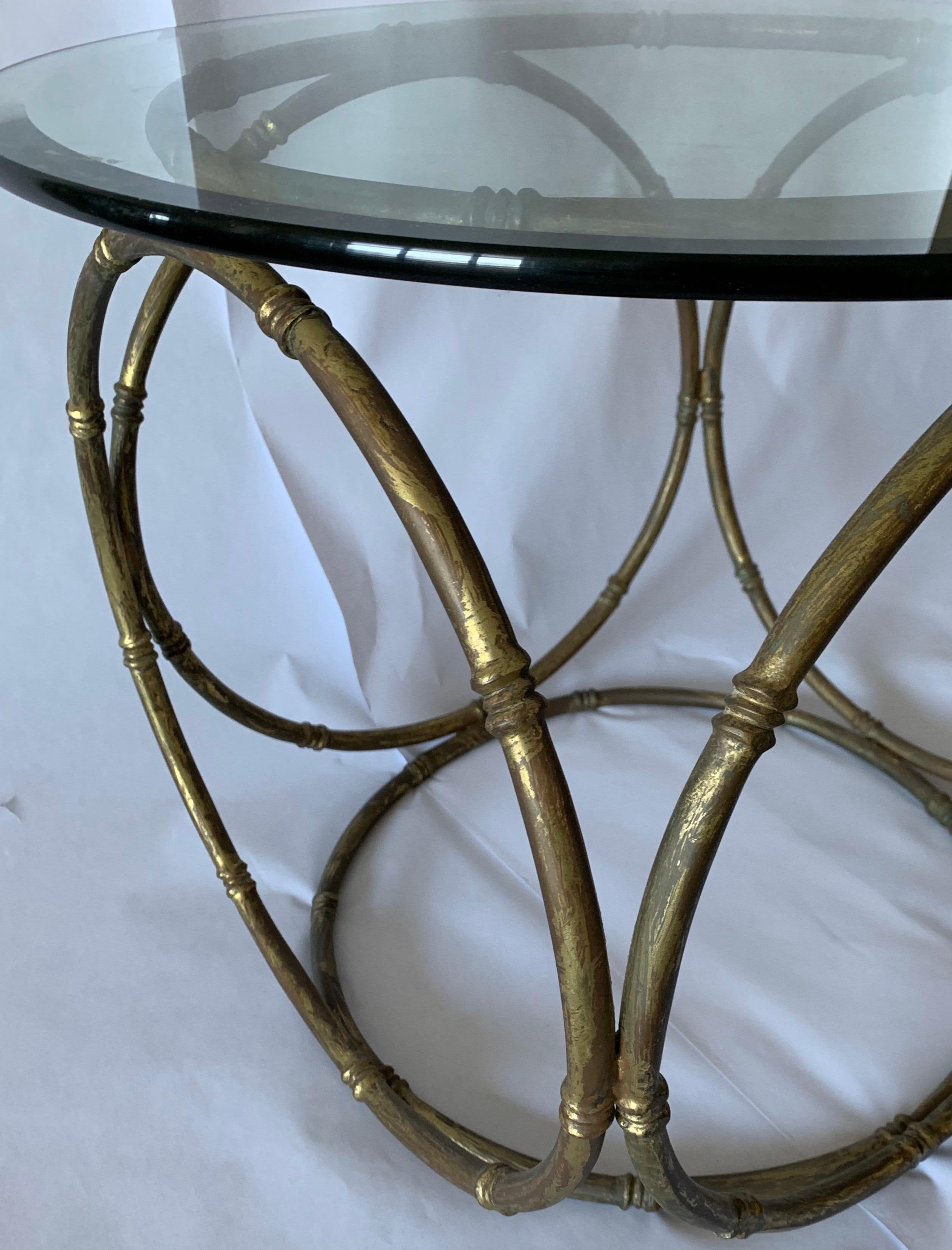 Mid-20th Century Bronze Bamboo and Glass Side Table For Sale