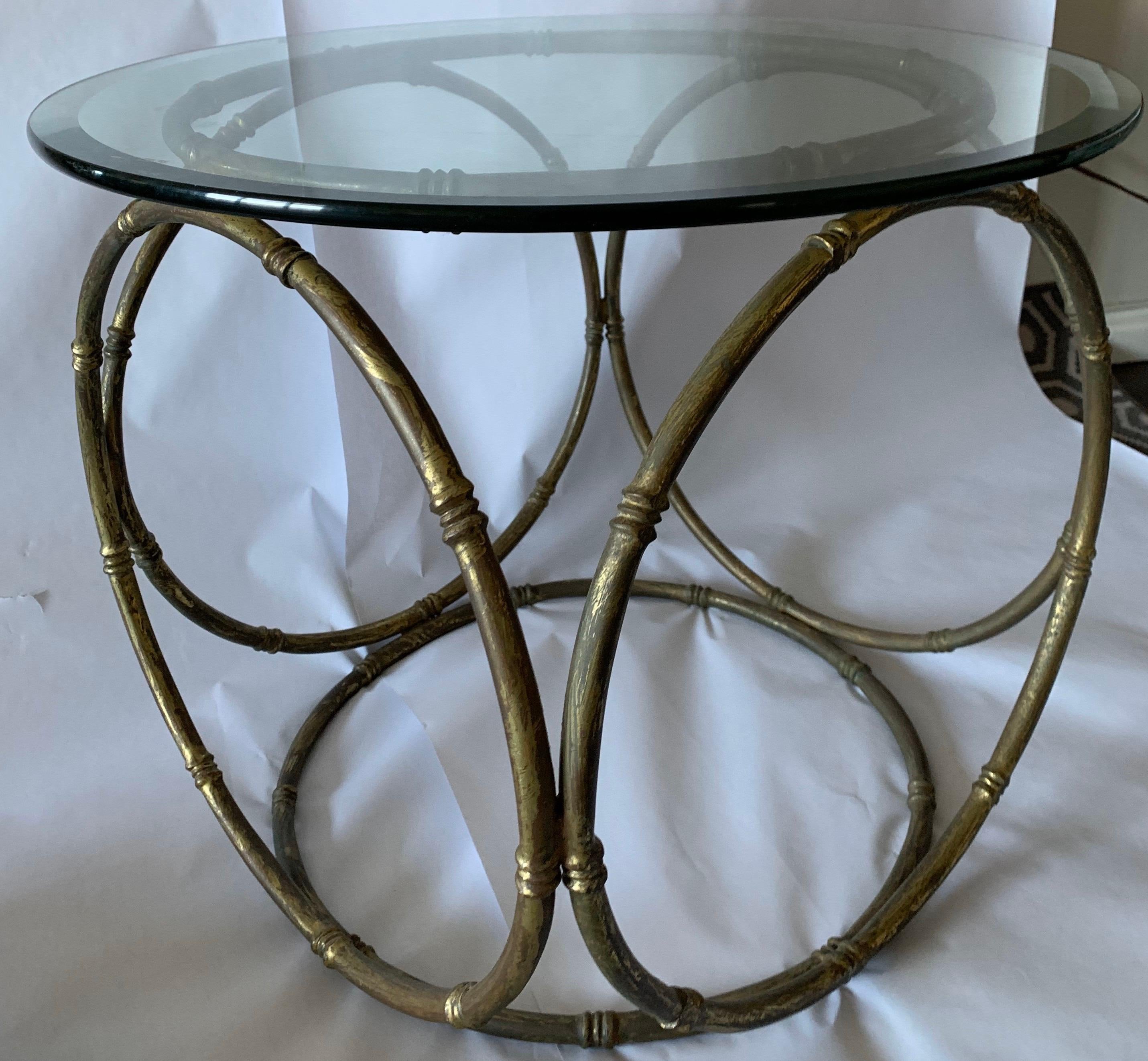 Bronze Bamboo and Glass Side Table For Sale 1