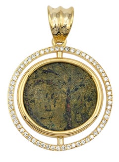 Bronze Bar Kocha Treasure Coin Pendant with Diamond Halo in 14 Karat Yellow Gold