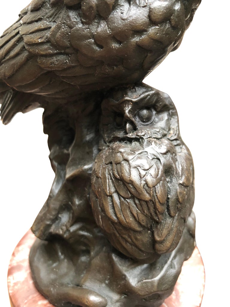 Bronze Barn Owl Statue Owlet Bird Prey Casting, 20th Century For Sale