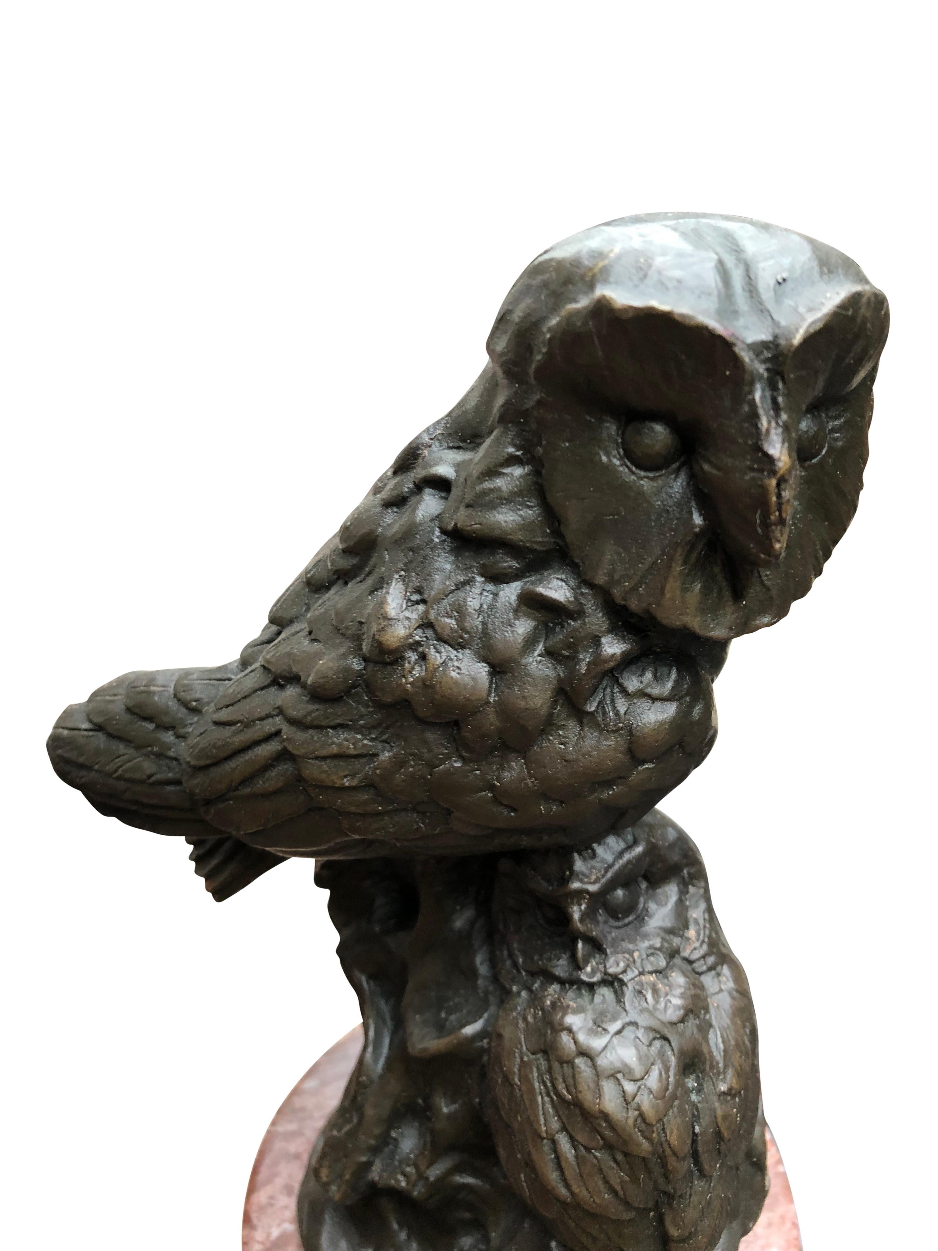 Bronze Barn Owl Statue Owlet Bird Prey Casting, 20th Century 8
