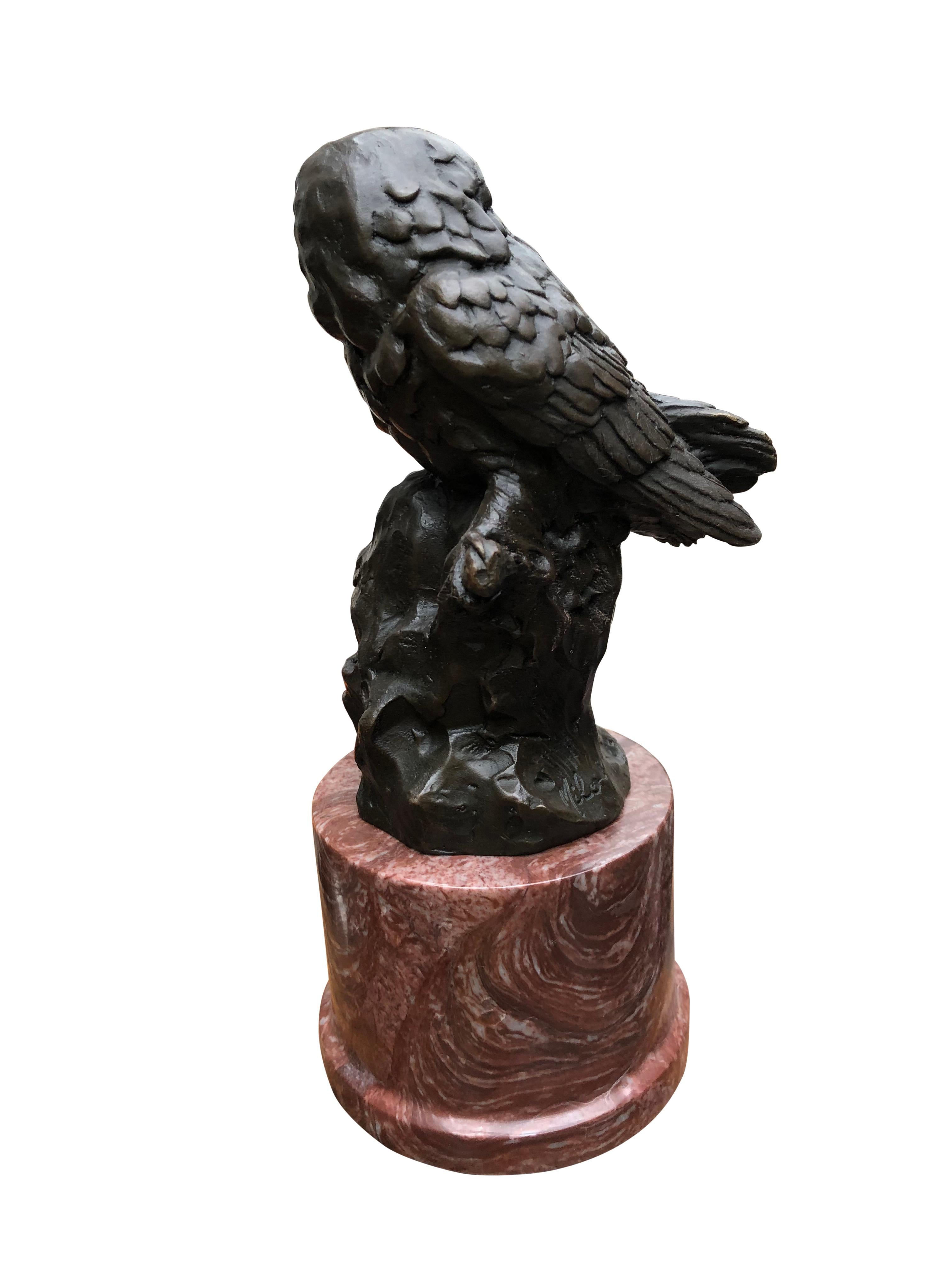 English Bronze Barn Owl Statue Owlet Bird Prey Casting, 20th Century For Sale
