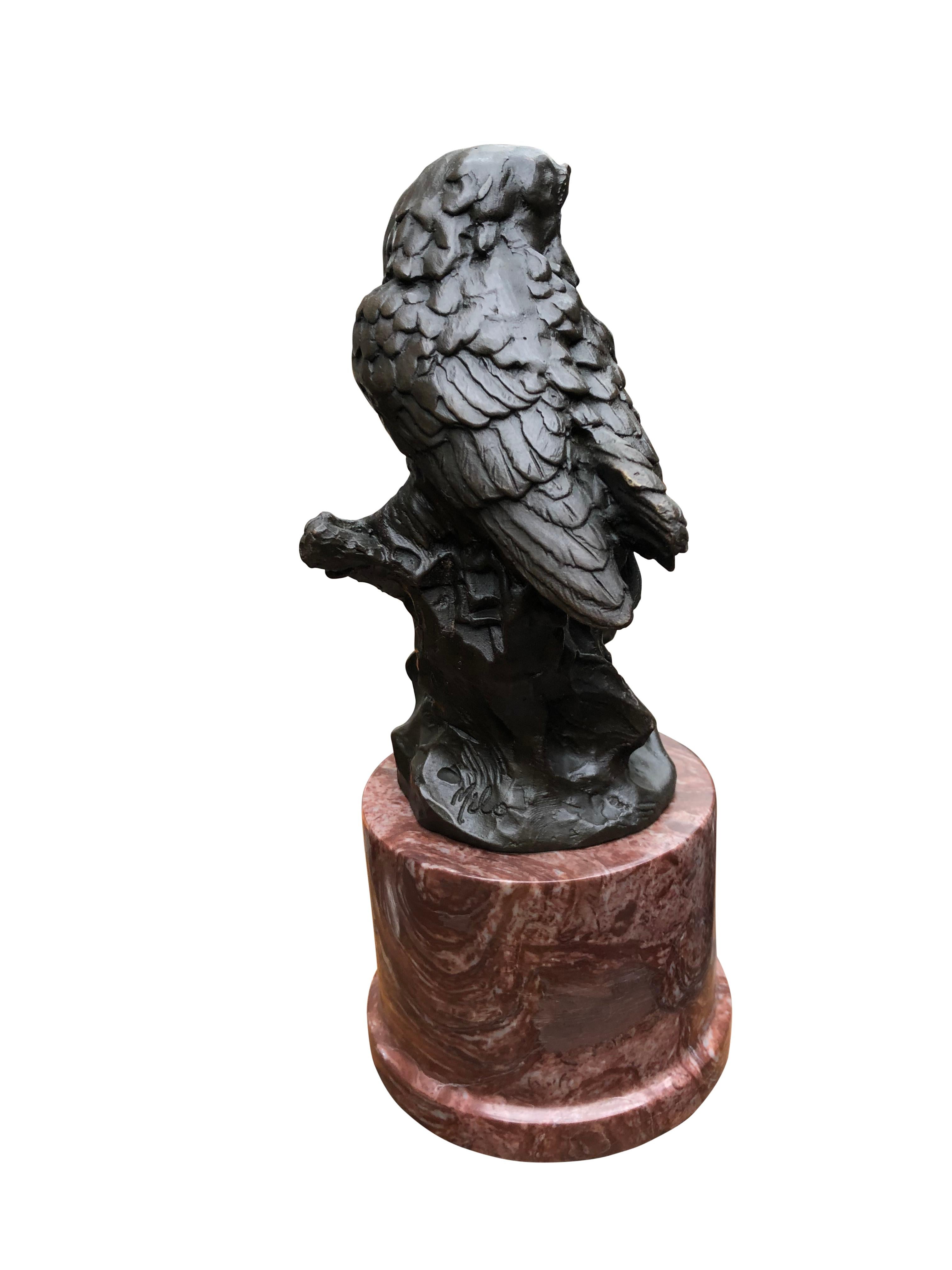 Bronze Barn Owl Statue Owlet Bird Prey Casting, 20th Century 1