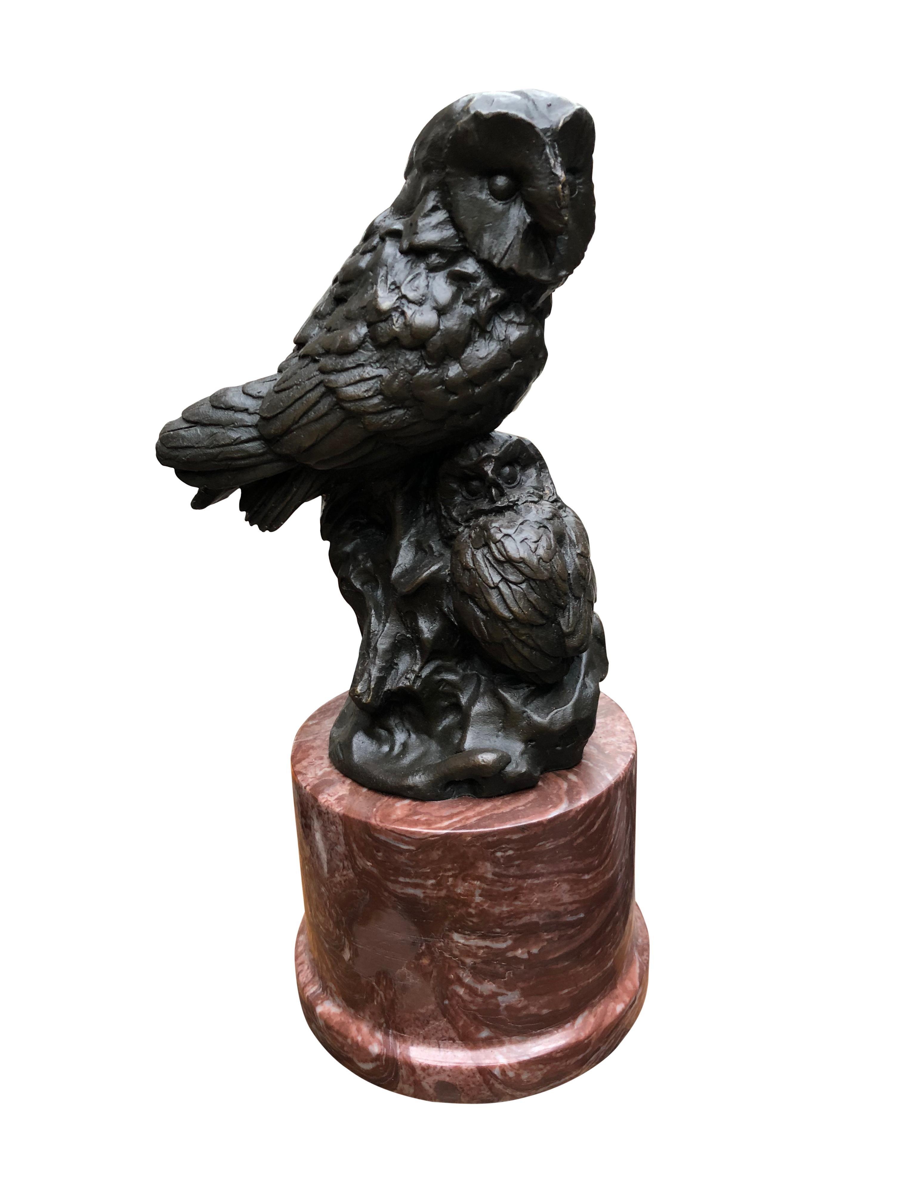 Bronze Barn Owl Statue Owlet Bird Prey Casting, 20th Century 3