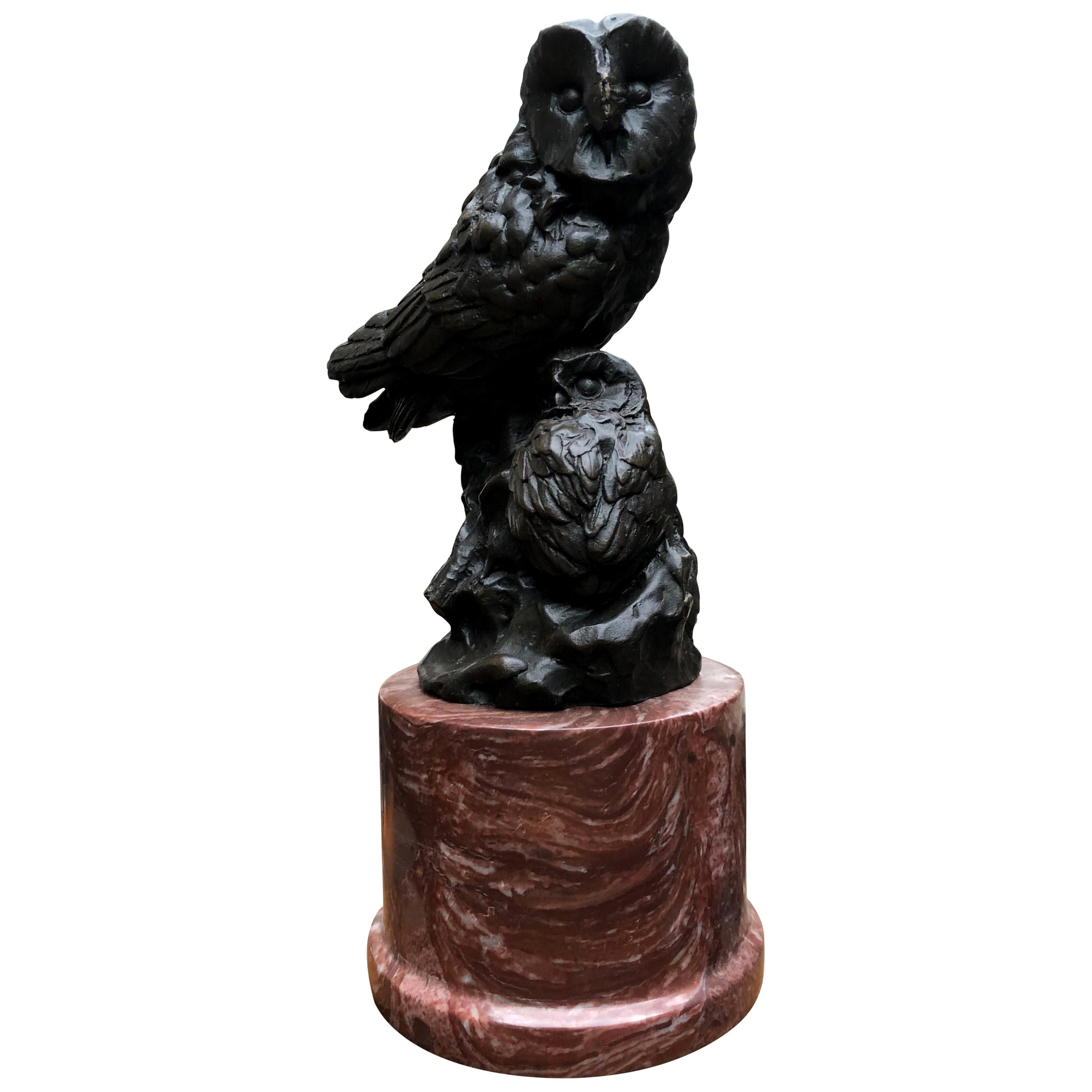 Bronze Barn Owl Statue Owlet Bird Prey Casting, 20th Century For Sale