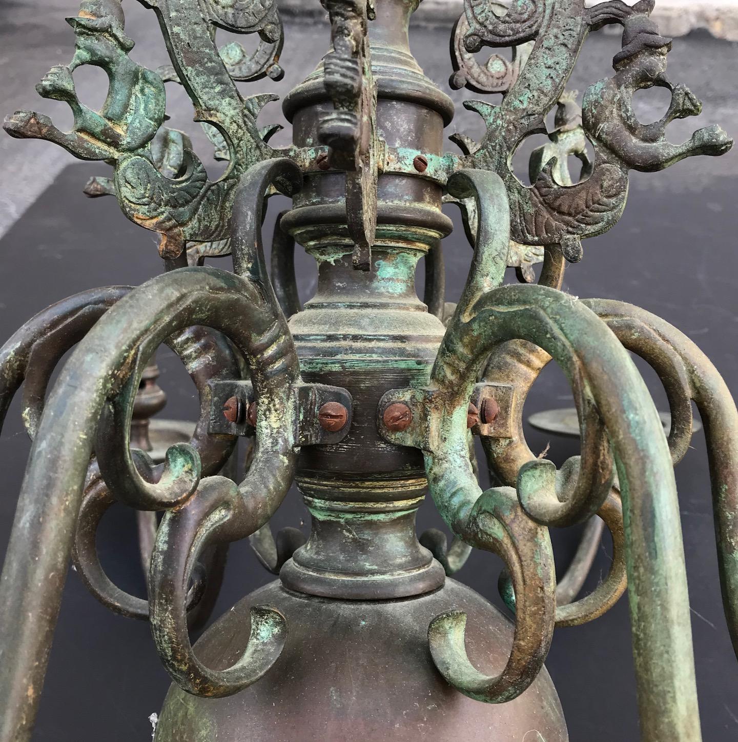 17th Century Baroque Bronze Six-Arm Chandelier Dutch-Flemish German In Good Condition In Vero Beach, FL