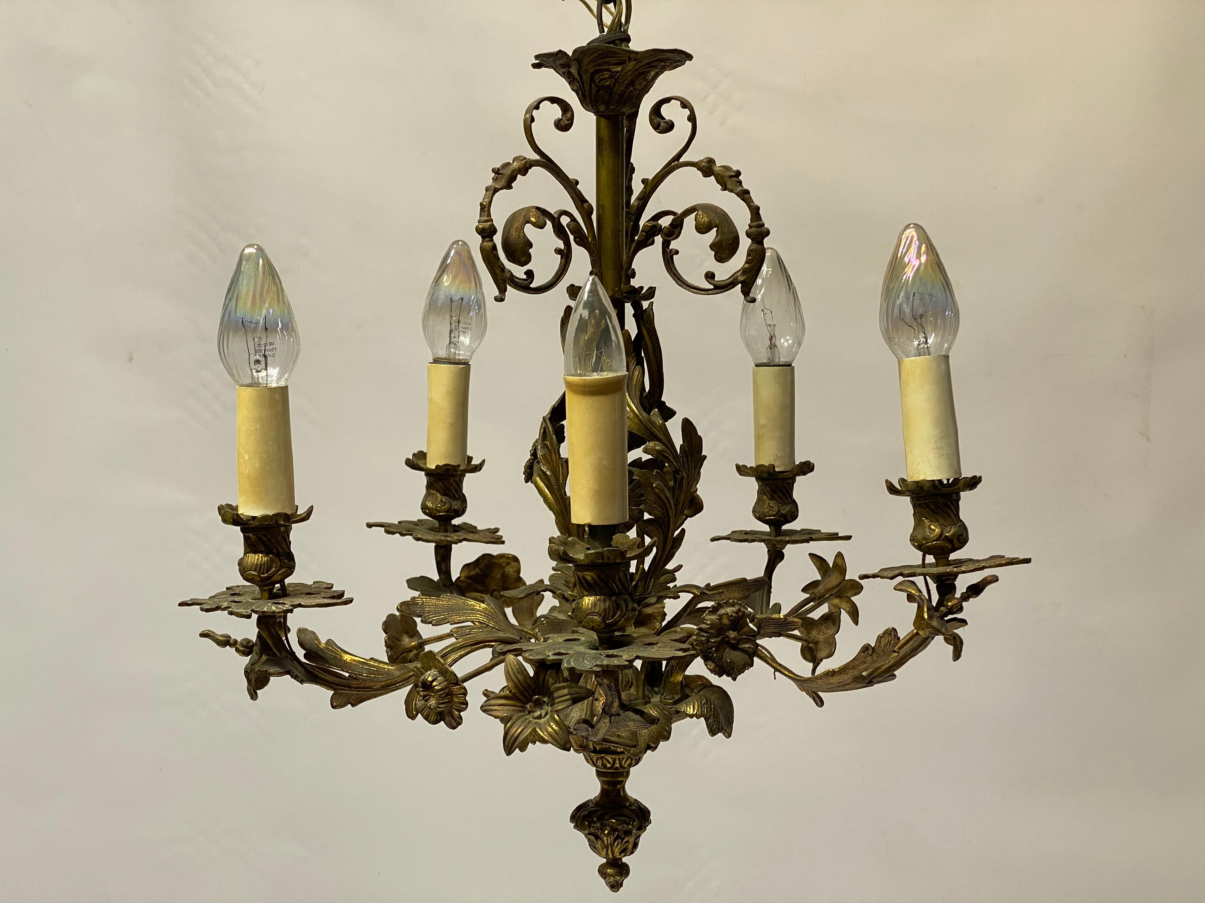 Bronze Baroque Style Scroll and Floral Five Light Chandelier 11