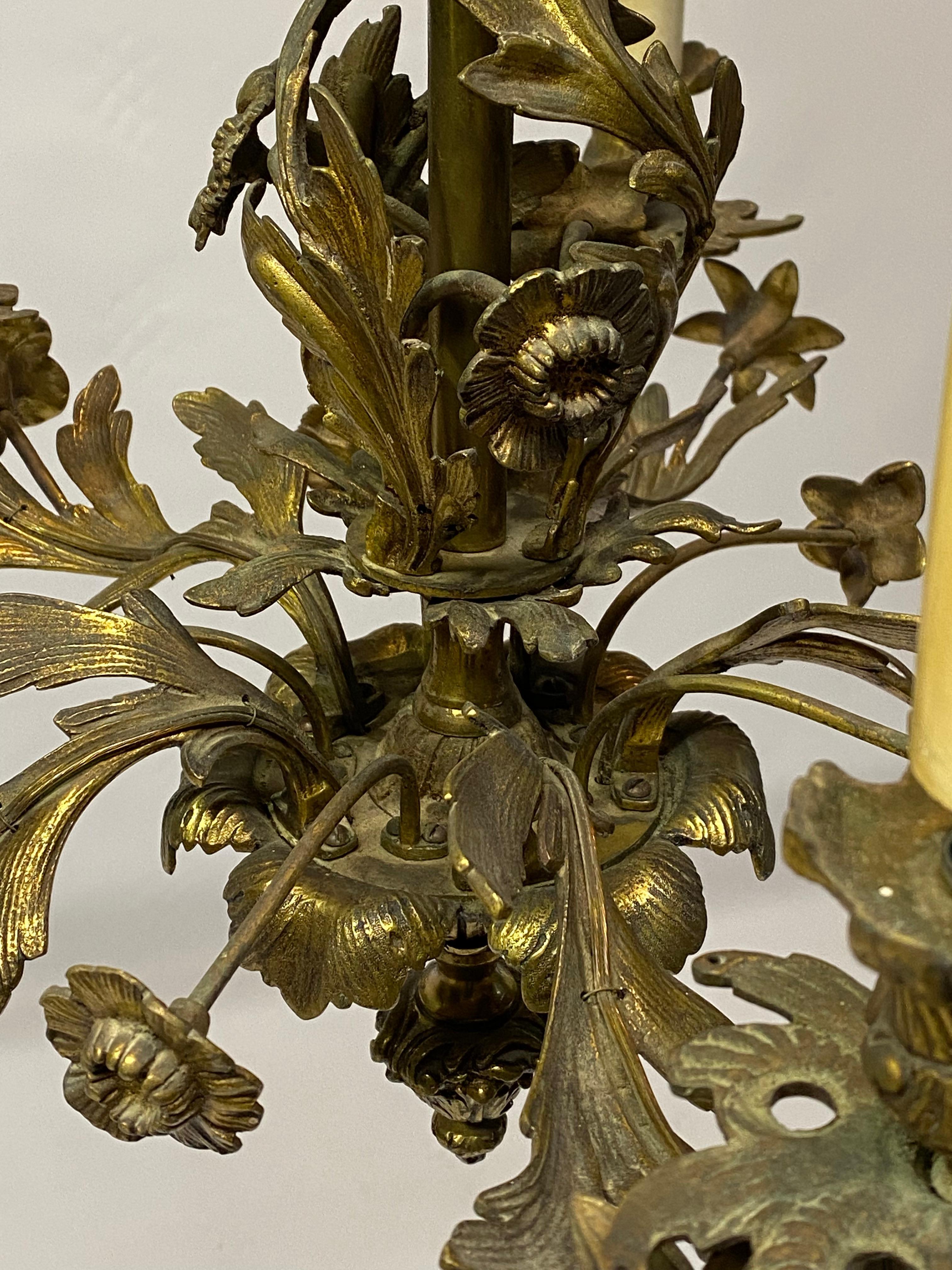 Bronze Baroque Style Scroll and Floral Five Light Chandelier In Good Condition In Garnerville, NY