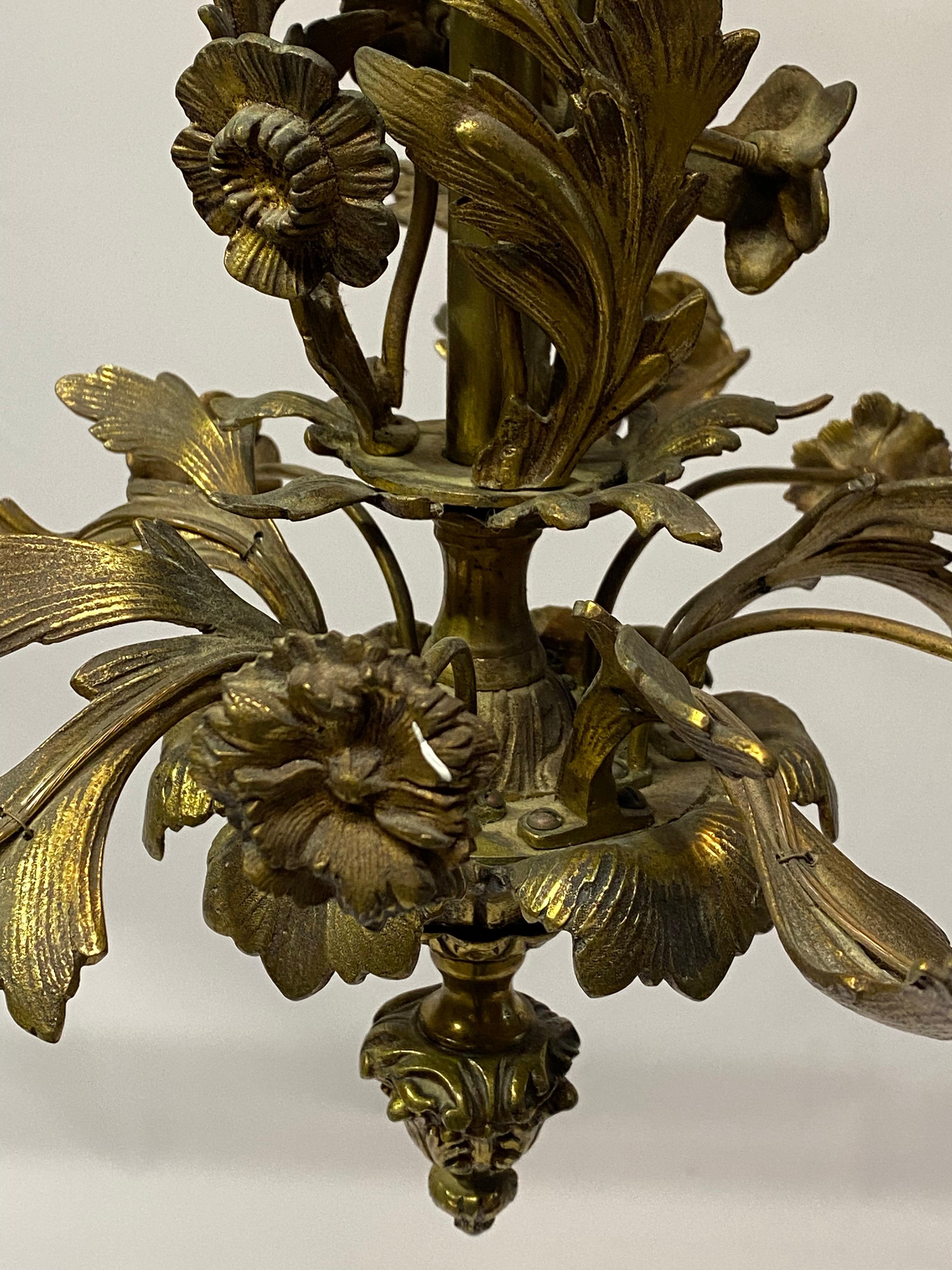 Mid-20th Century Bronze Baroque Style Scroll and Floral Five Light Chandelier