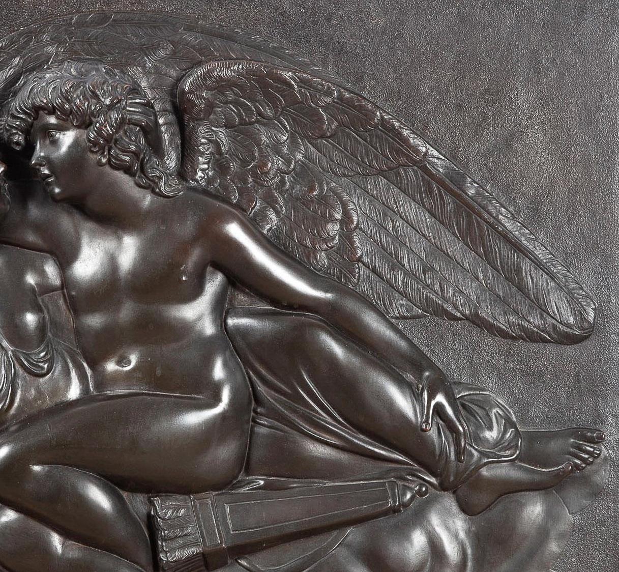 French Bronze Bas Relief Plaque Depicting Cupid and Psyche