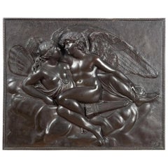 Bronze Bas Relief Plaque Depicting Cupid and Psyche