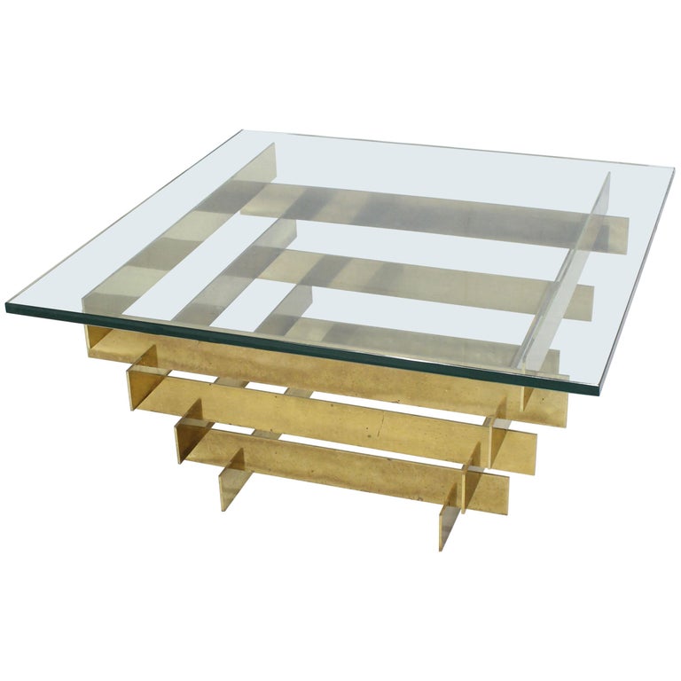 Bronze Base Glass Top Mid Century Modern Square Coffee Table For Mid Century Modern Square Coffee Table