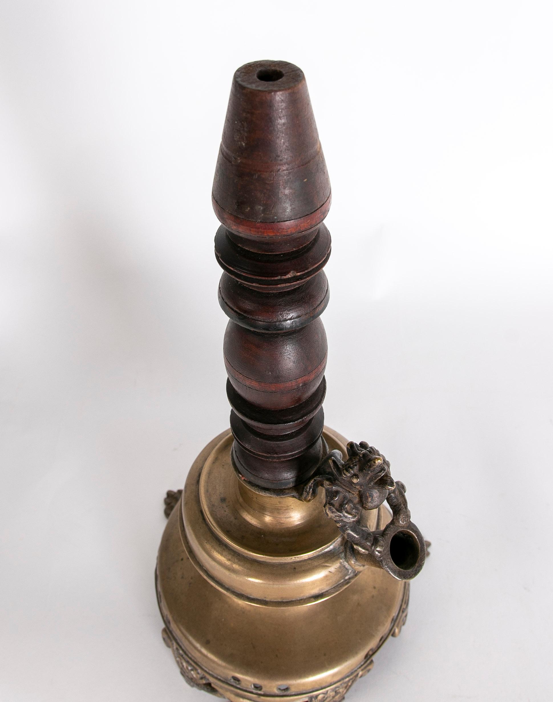 Bronze Base with Turned Wooden Central Part for Smoking  For Sale 4