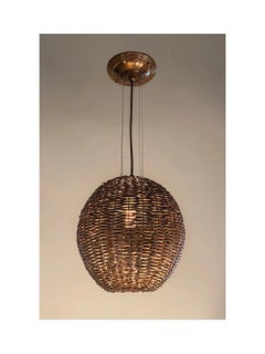 Lampada a sospensione in bronzo a trama cestinata, dettagli della catena di perline, cavo di cotone intrecciato