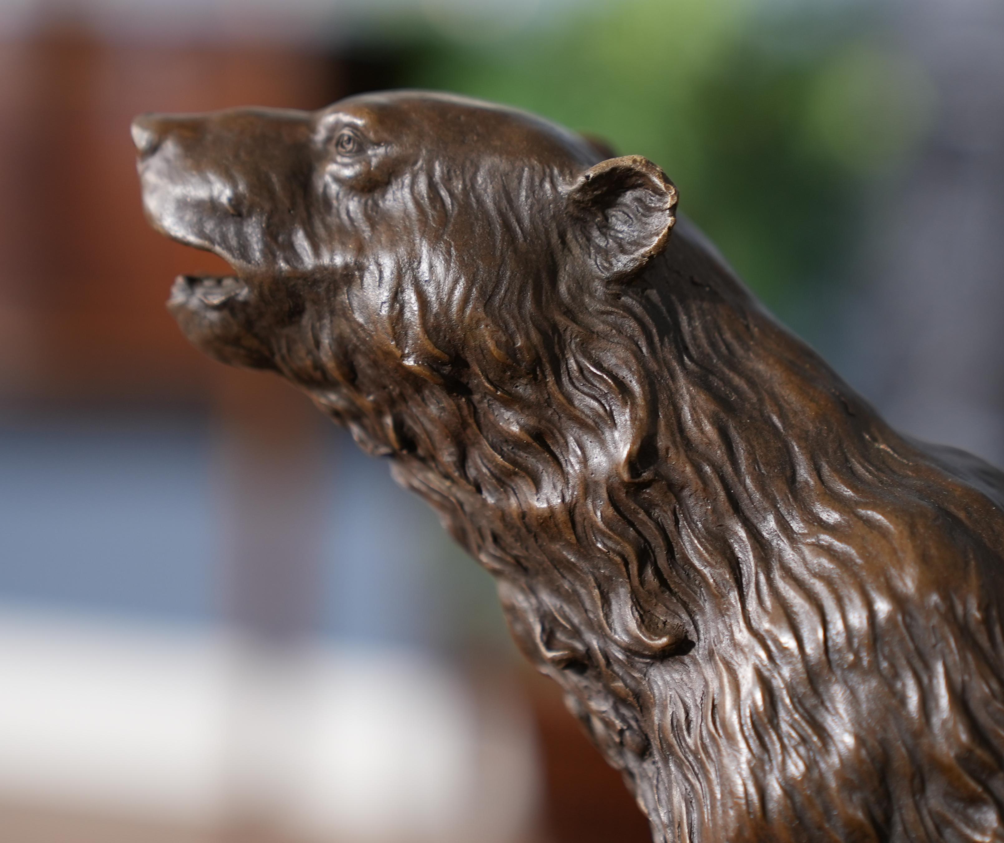 Hand-Crafted Bronze Bear and Cub Marble Base For Sale