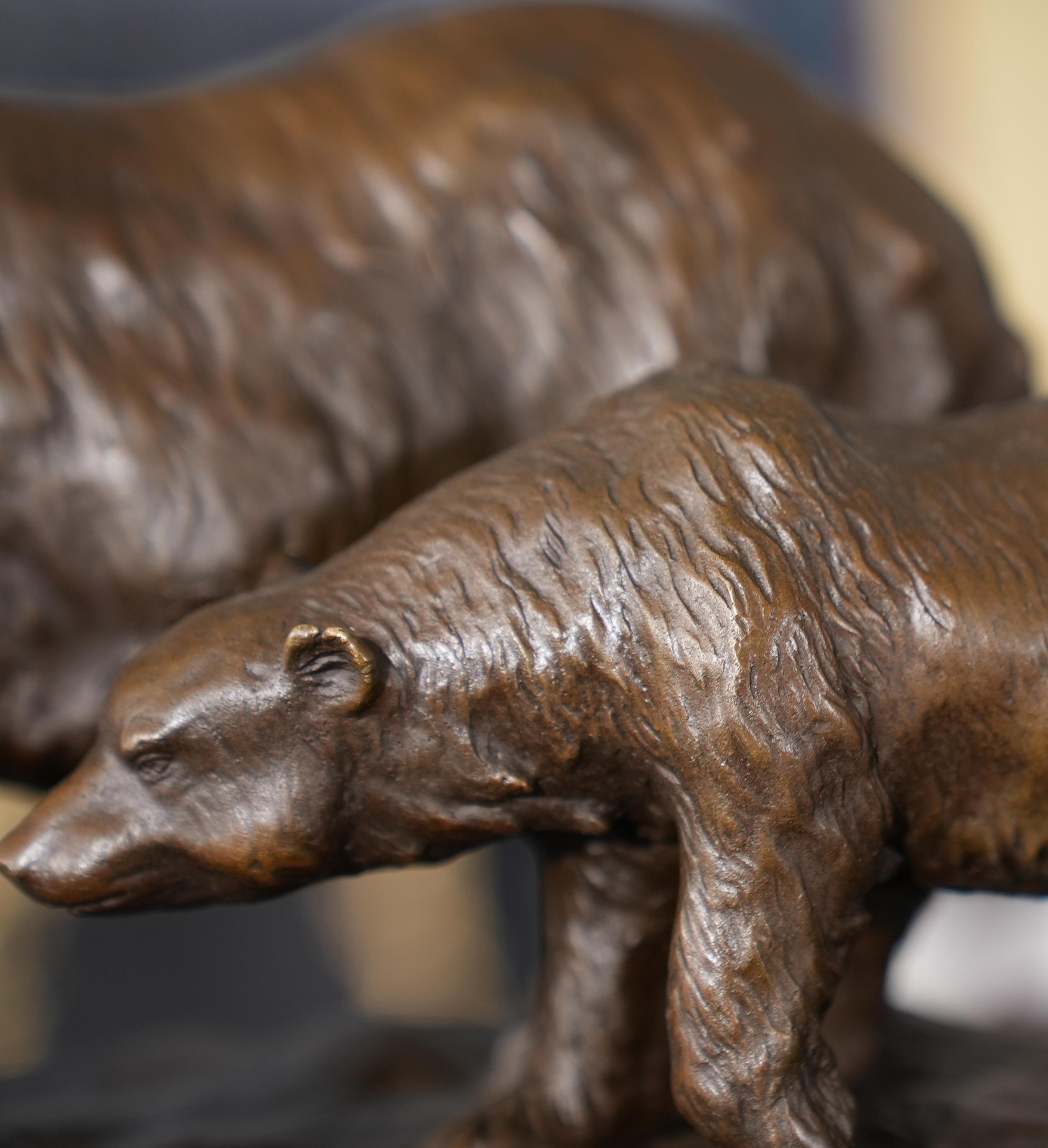 Contemporary Bronze Bear and Cub Marble Base For Sale