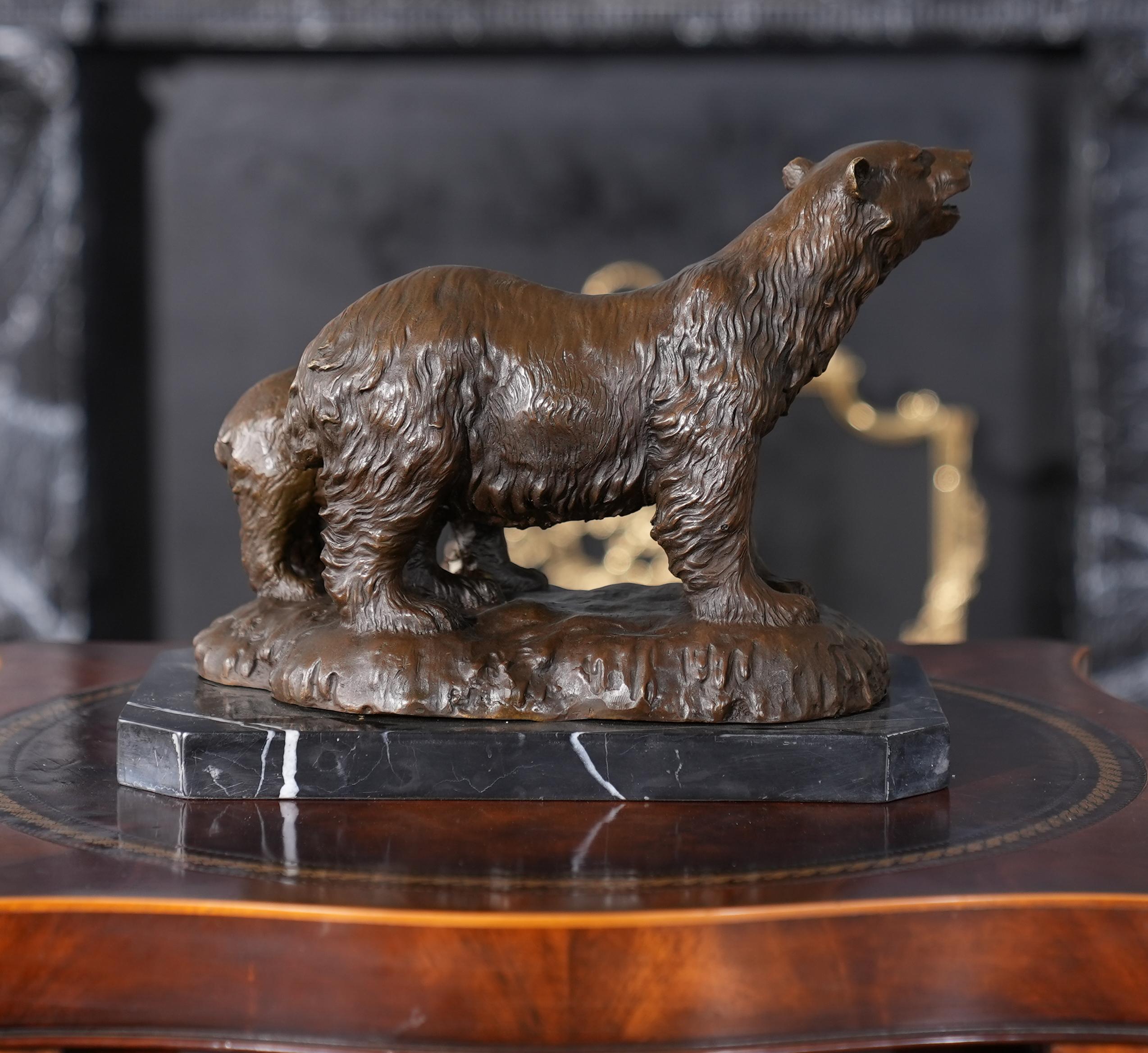 Bronze Bear and Cub Marble Base For Sale 4