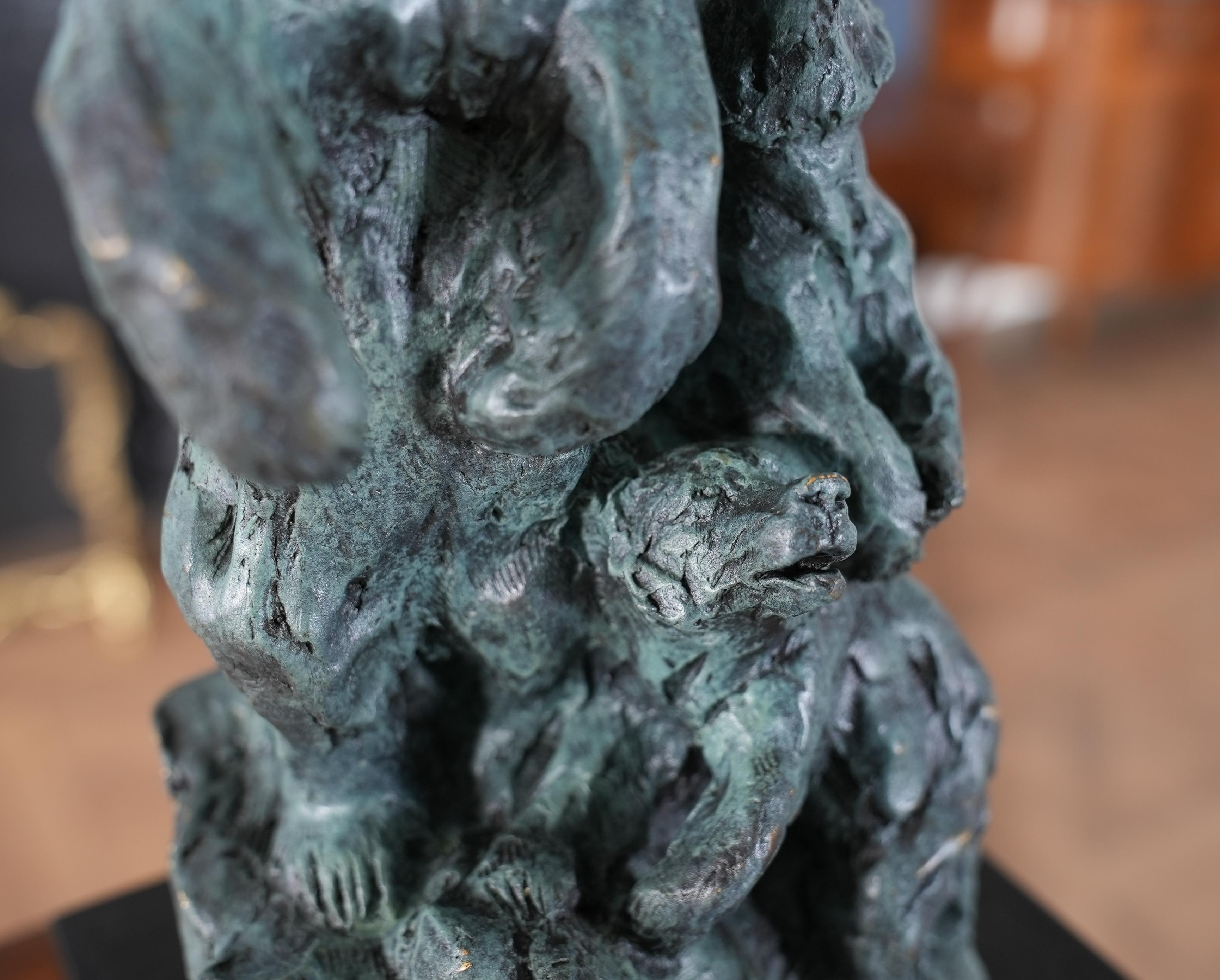 Hand-Crafted Bronze Bear and Cubs on Marble Base For Sale