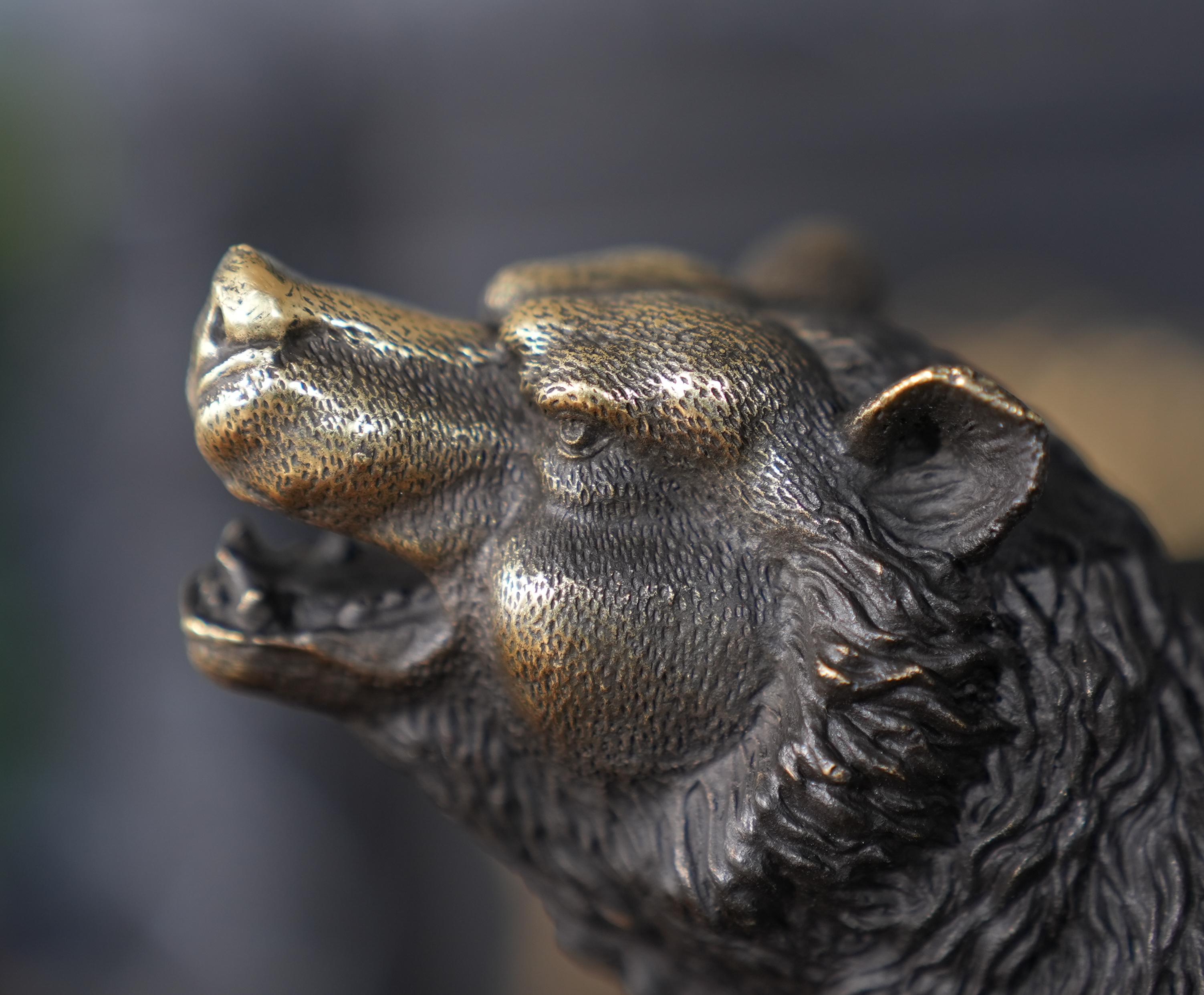 Hand-Crafted Bronze Bear on Marble Base For Sale