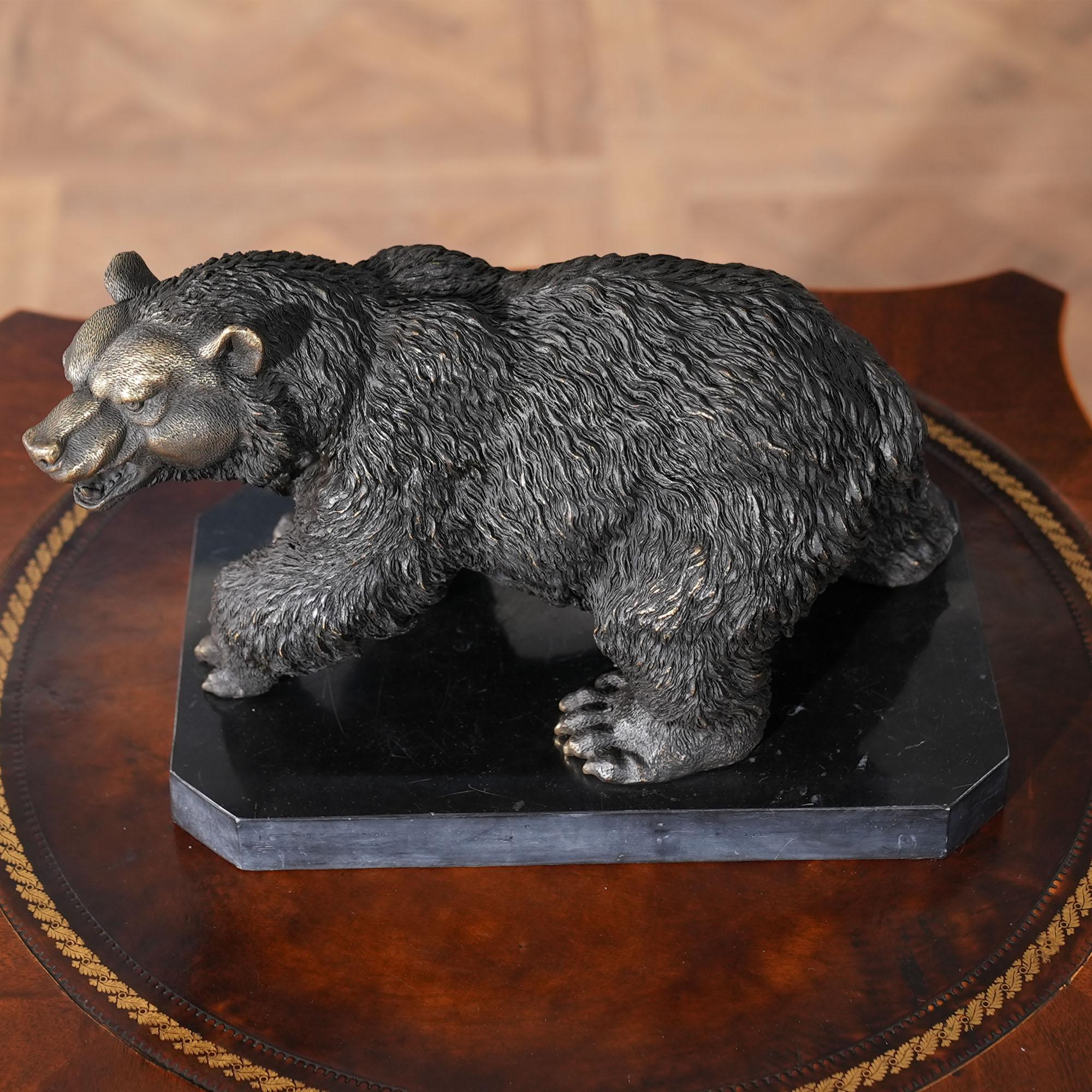 Bronze Bear on Marble Base In New Condition For Sale In Annville, PA