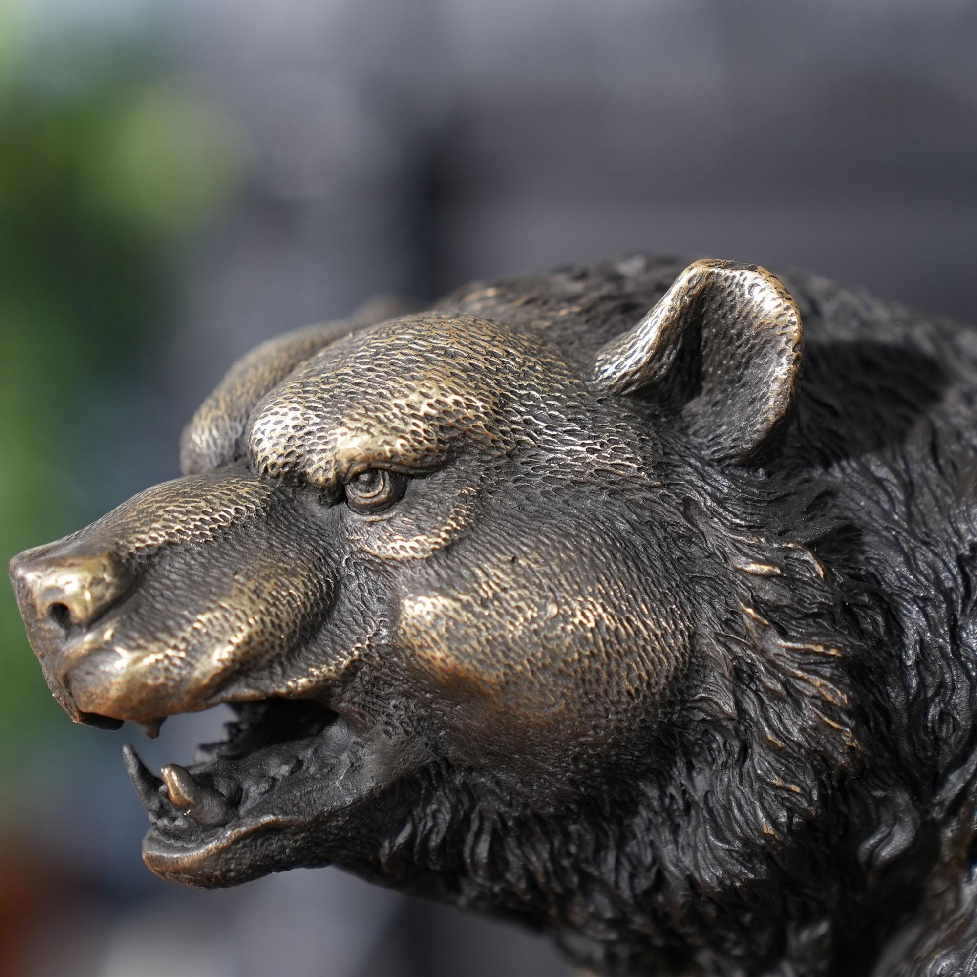 Contemporary Bronze Bear on Marble Base For Sale