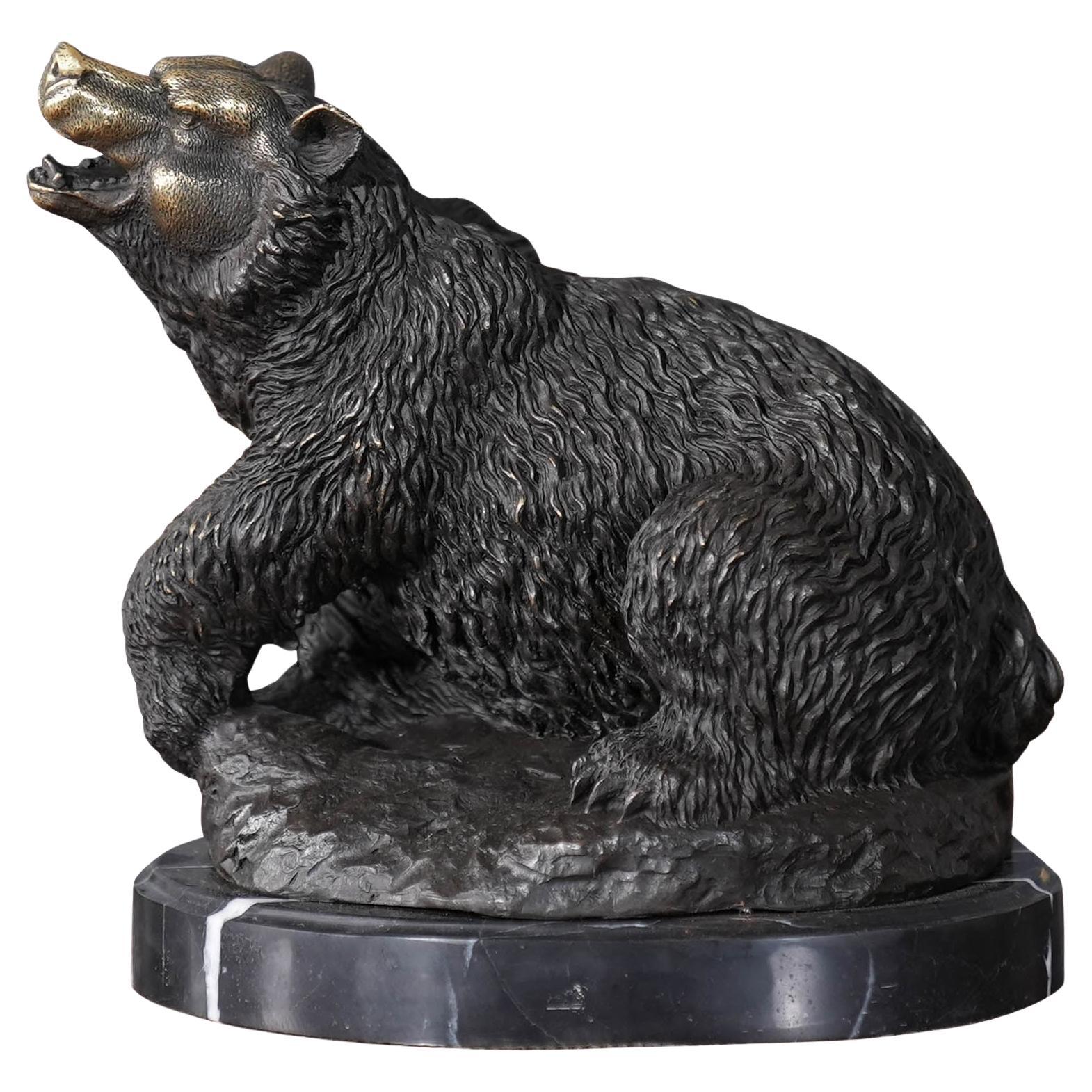 Bronze Bear on Marble Base For Sale