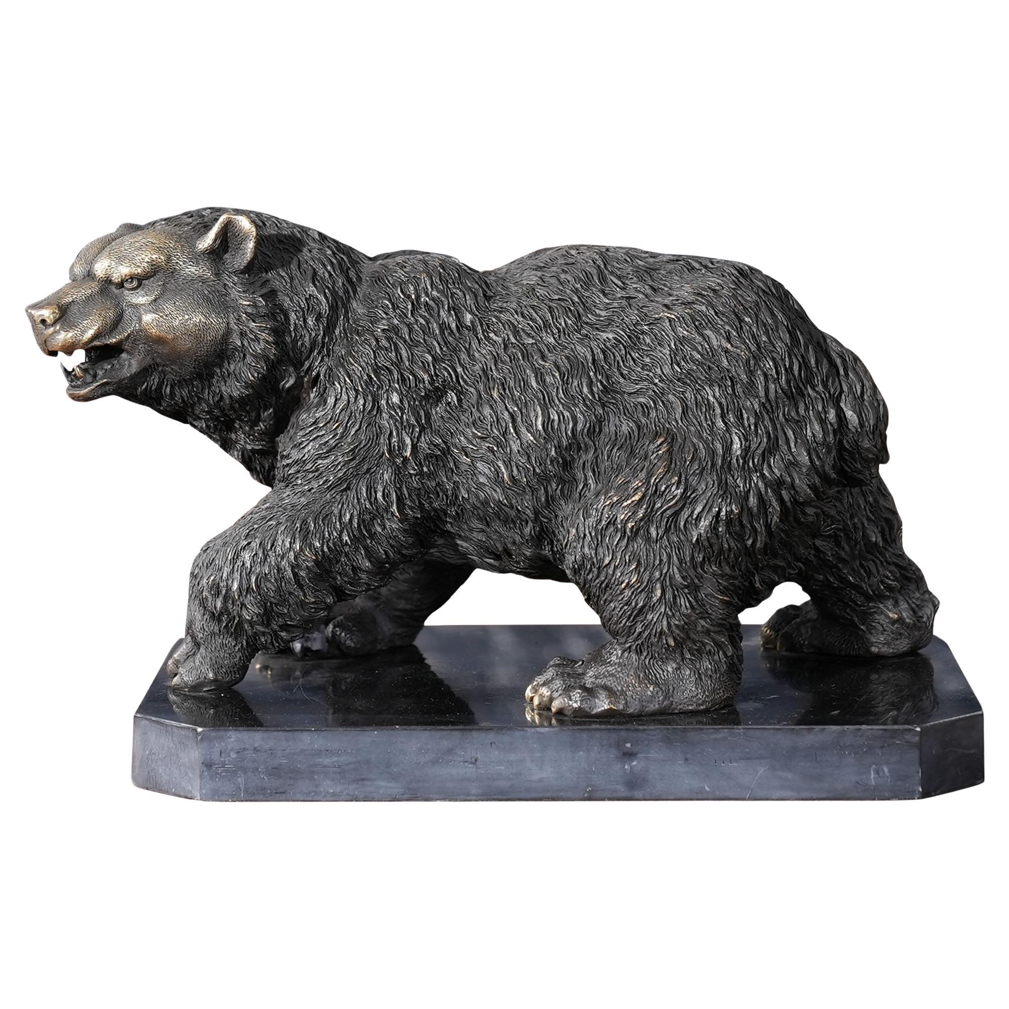 Bronze Bear on Marble Base For Sale