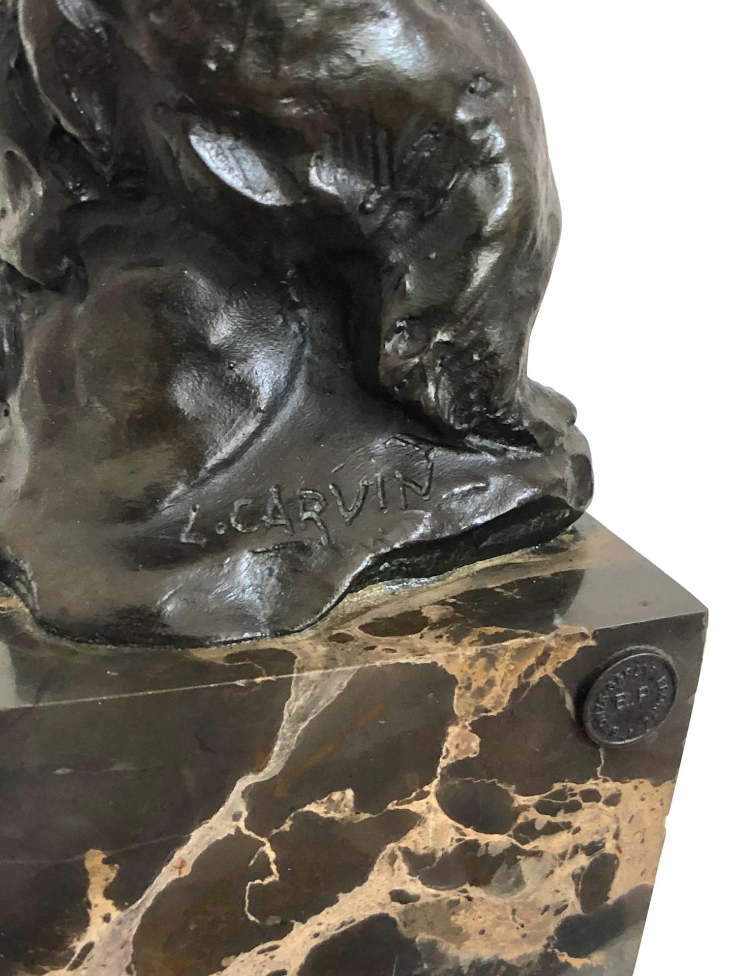 Bronze Bear Sculpture by Carvin, Art Deco, France, 1930s In Fair Condition In Ulm, DE