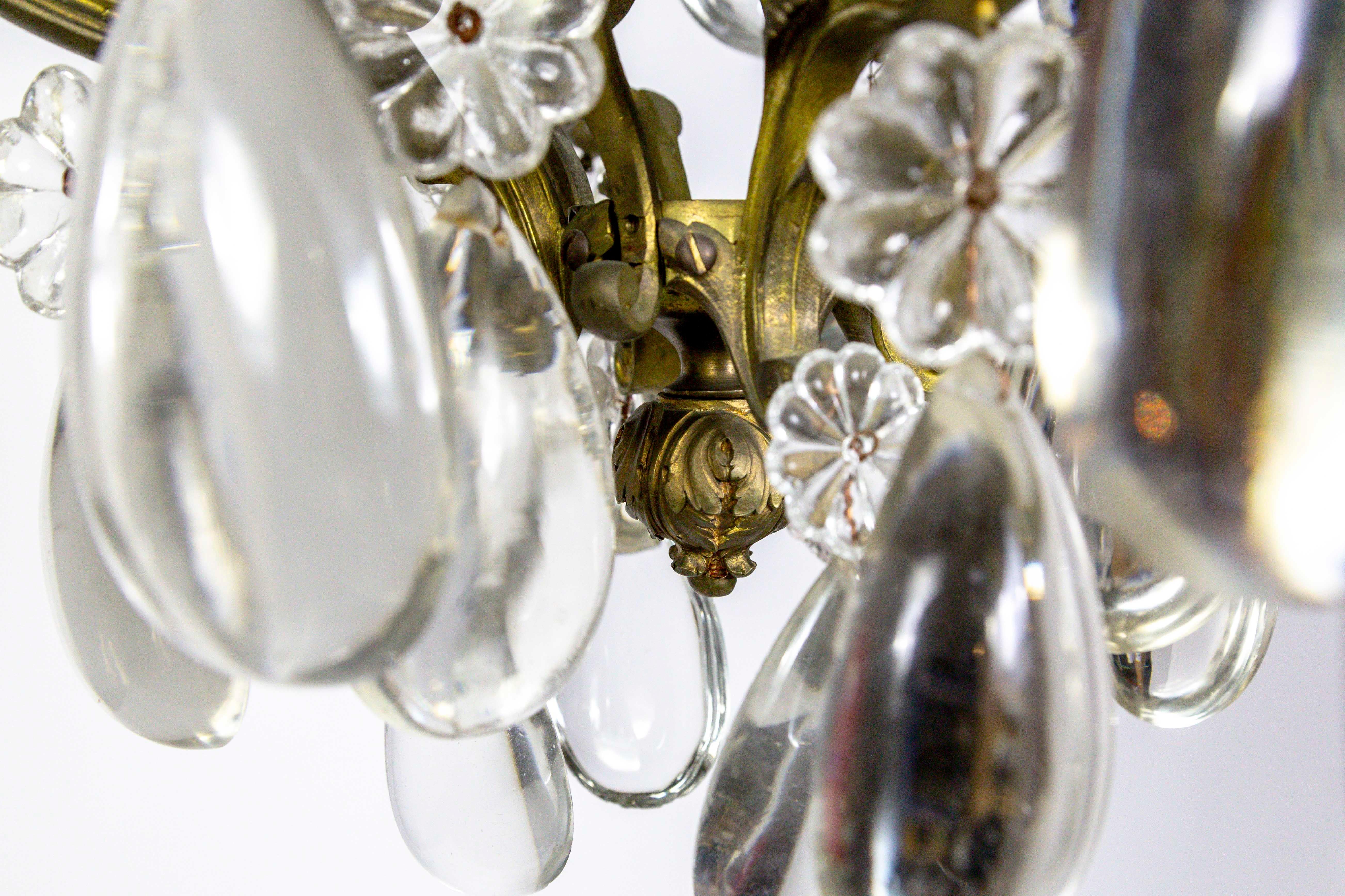 Bronze Belle Époque Glass Flower and Smooth Almond Crystal Chandelier 2