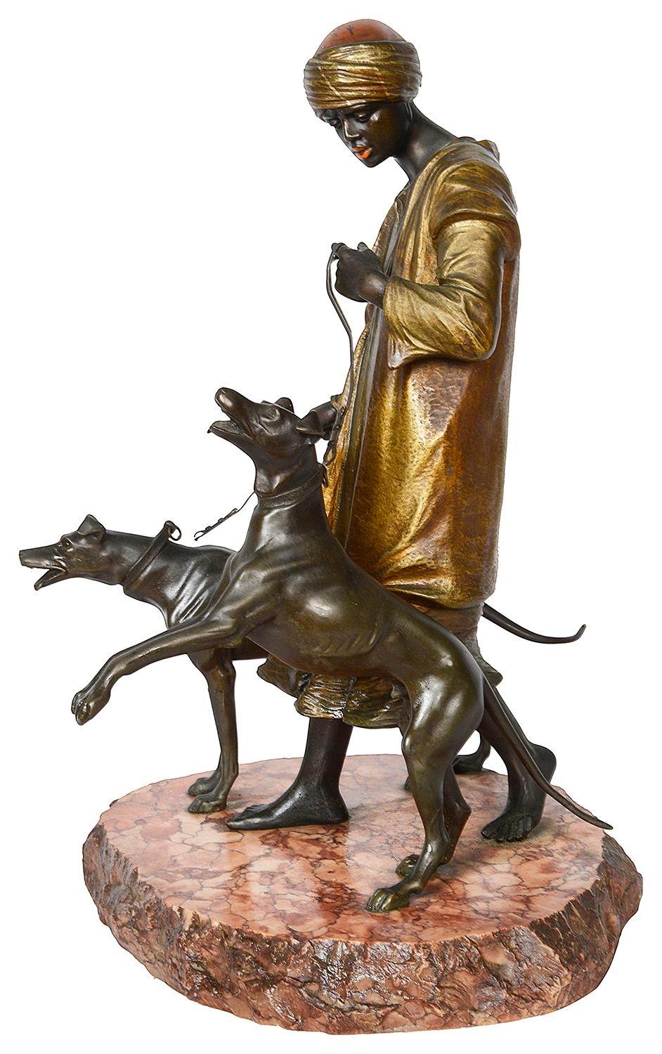 Austrian Bronze, Bergman style 19th Century Arab hounds man. For Sale