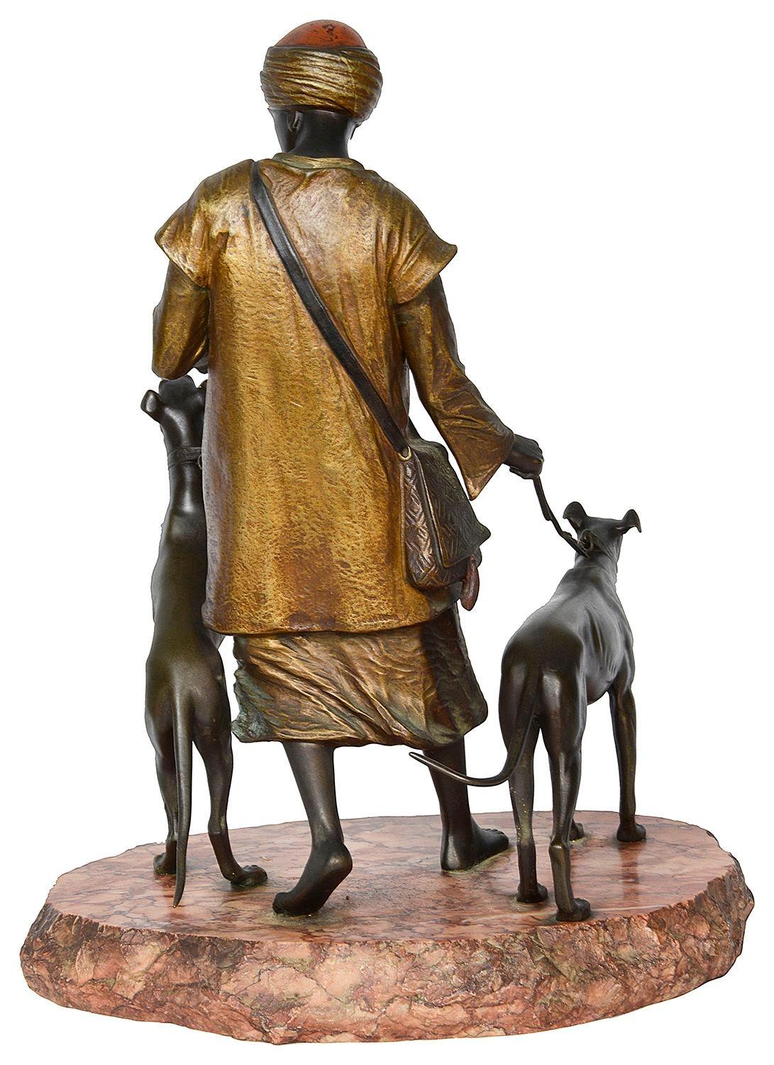 Peint à froid Bronze, style Bergman, 19e siècle Homme de chasse arabe. en vente