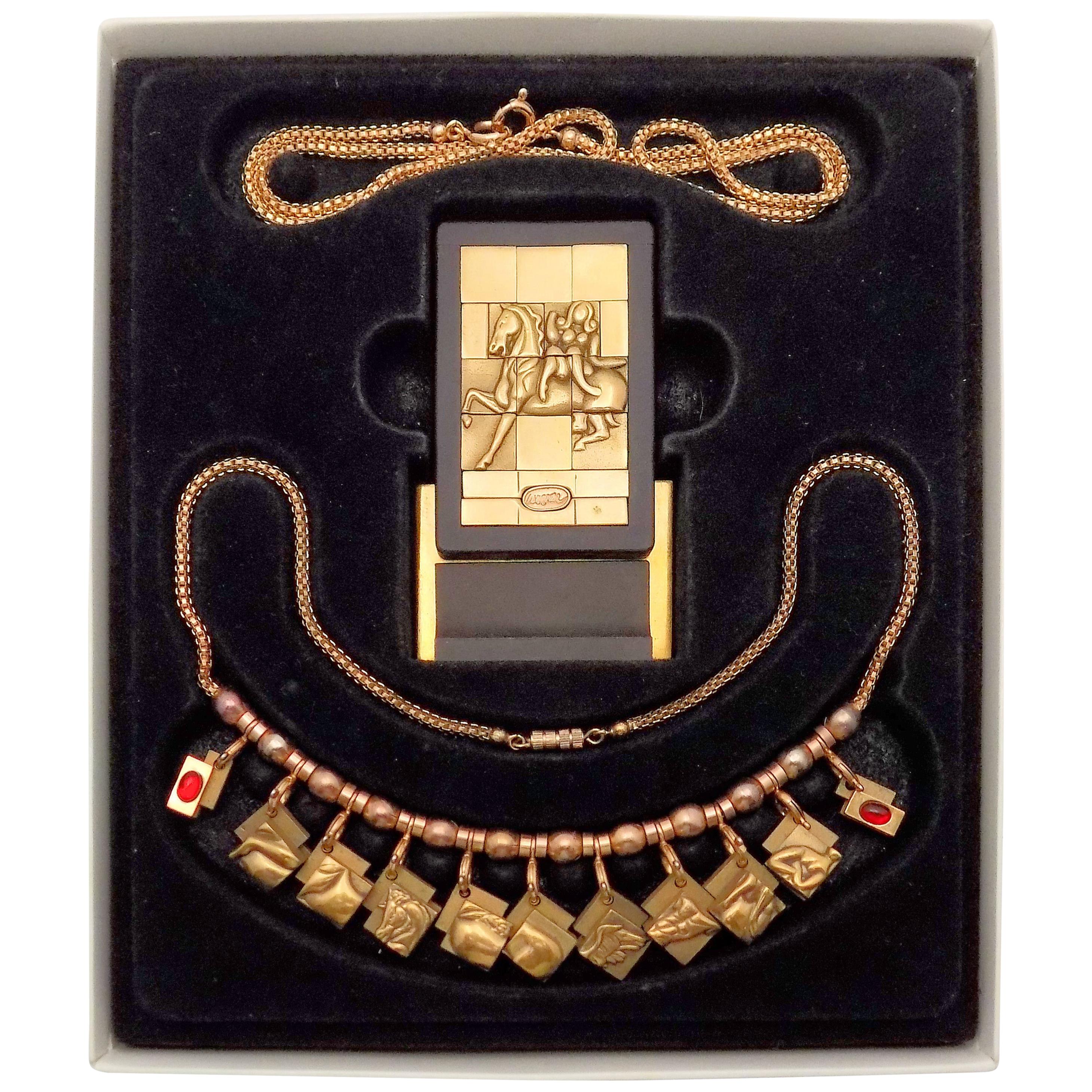 Bronze Berrocal Sculptural Puzzle Necklace, with Ring Inside, and Plaque For Sale