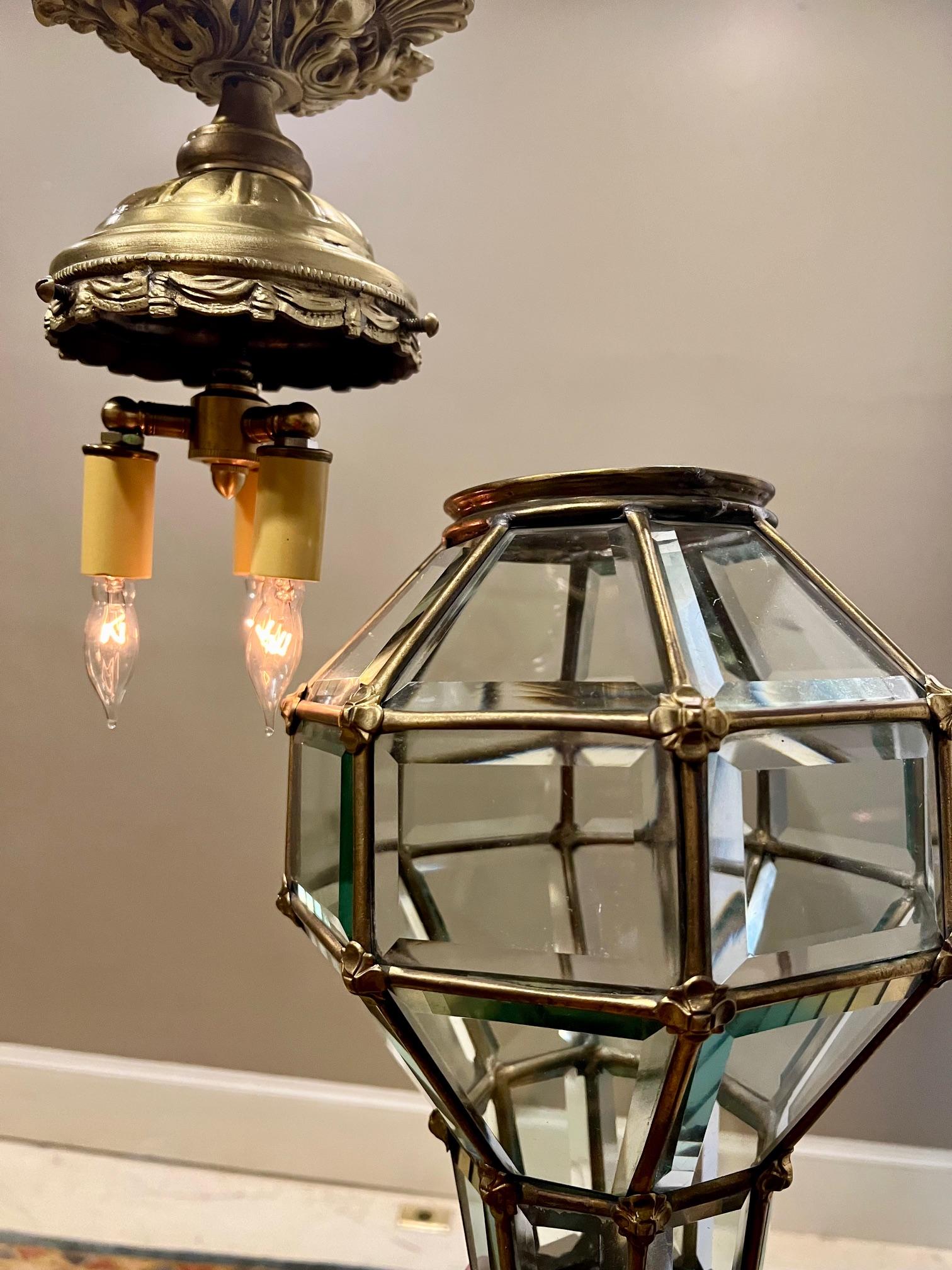 Bronze & Beveled Glass Lantern, Italy, Circa: 1940 For Sale 4
