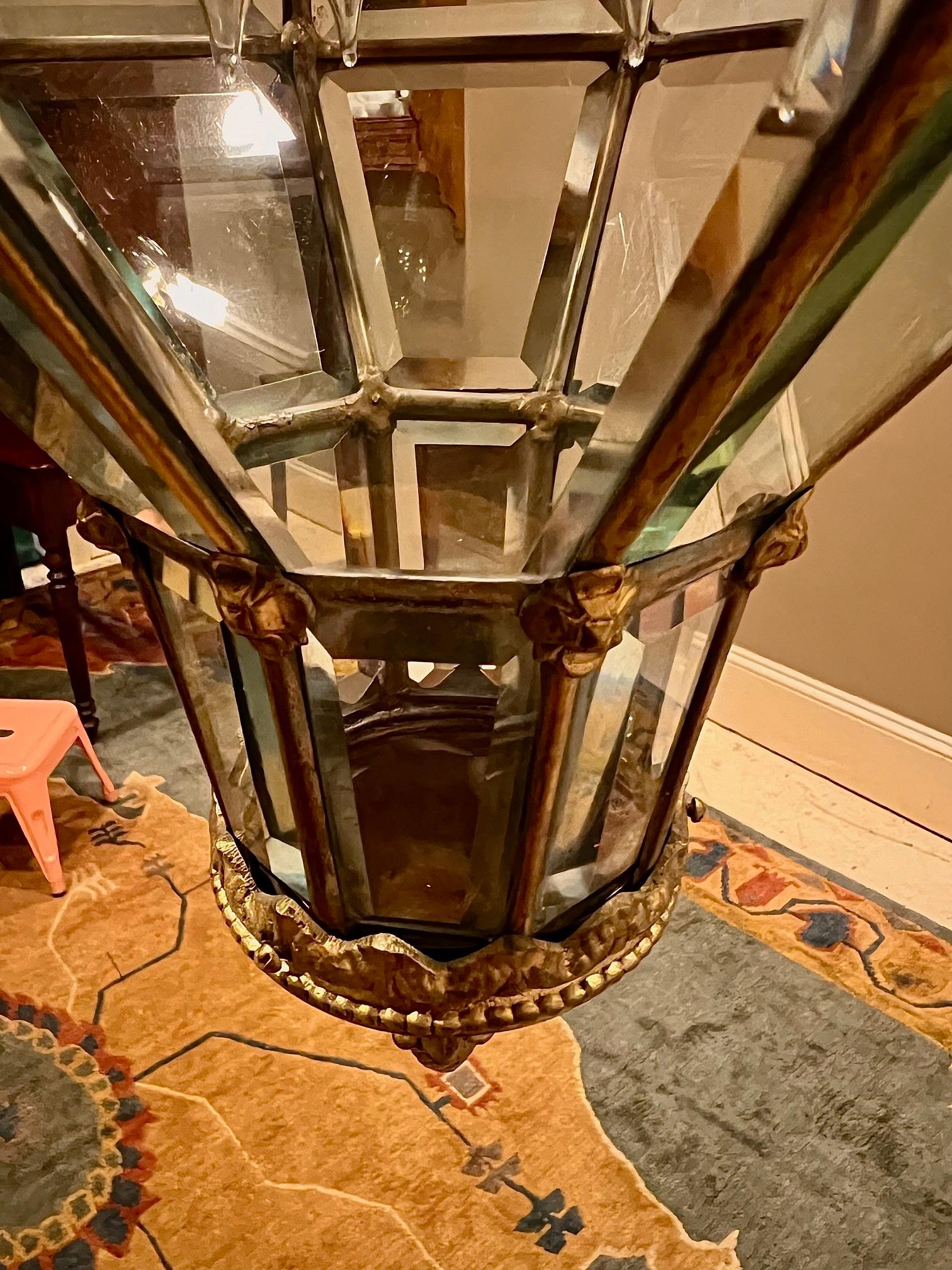 Bronze & Beveled Glass Lantern, Italy, Circa: 1940 For Sale 1