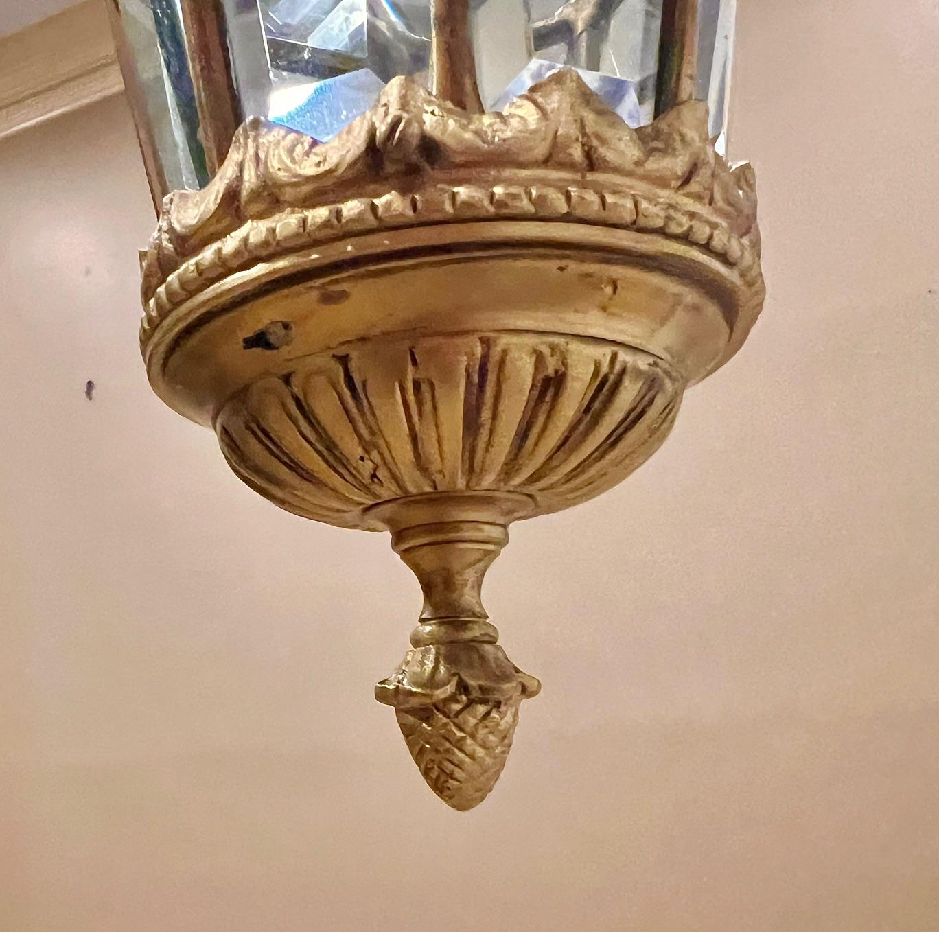 Bronze & Beveled Glass Lantern, Italy, Circa: 1940 For Sale 3