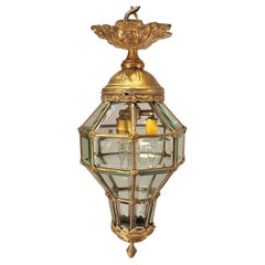 Bronze & Beveled Glass Lantern, Italy, Circa: 1940