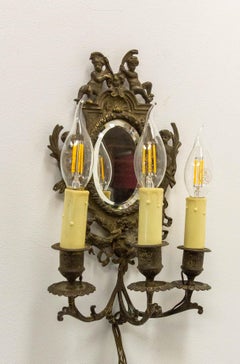 Bronze & Beveled Mirror Sconce Three Lights Louis XVI Style late 19th Century