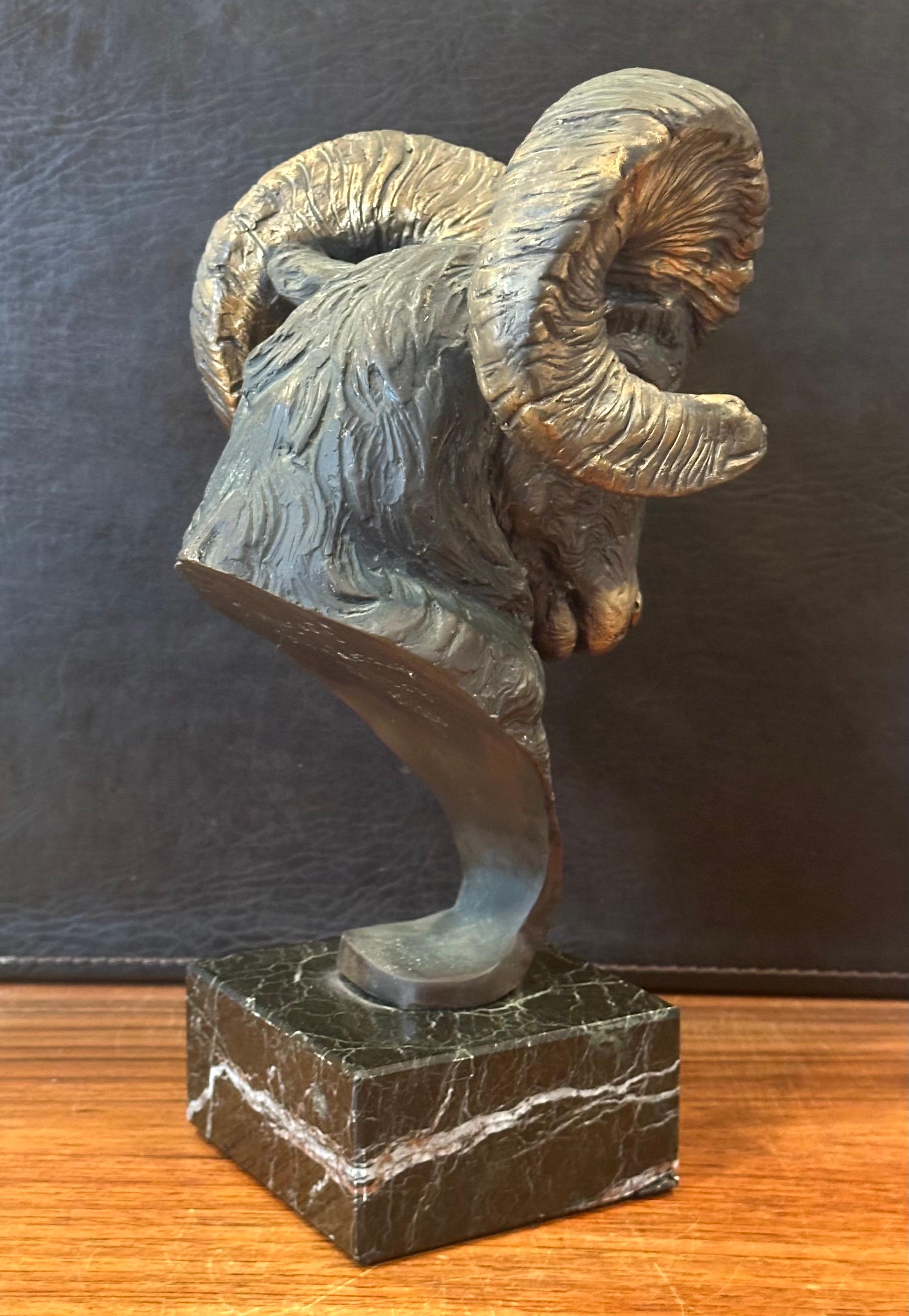 Bronze Bighorn Ram Bust Sculpture Entitled 