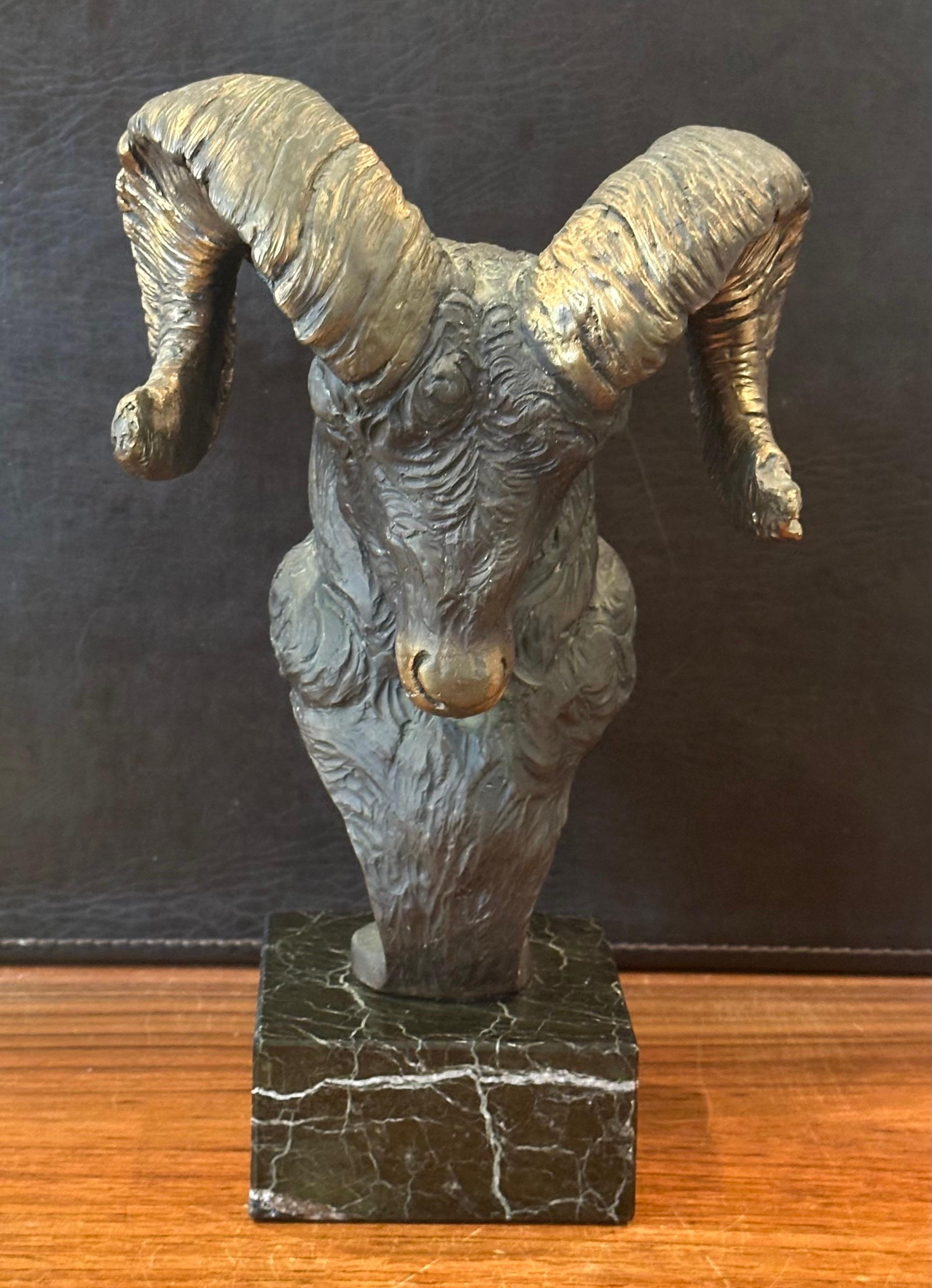 Bronze Bighorn Ram Bust Sculpture Entitled 