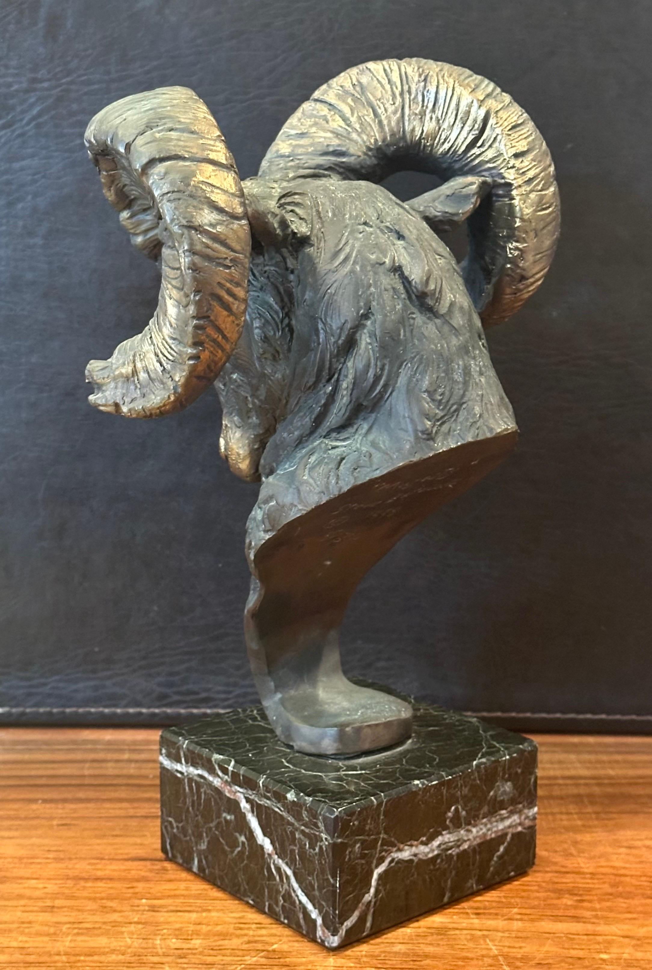 Bronze Bighorn Ram Bust Sculpture Entitled 