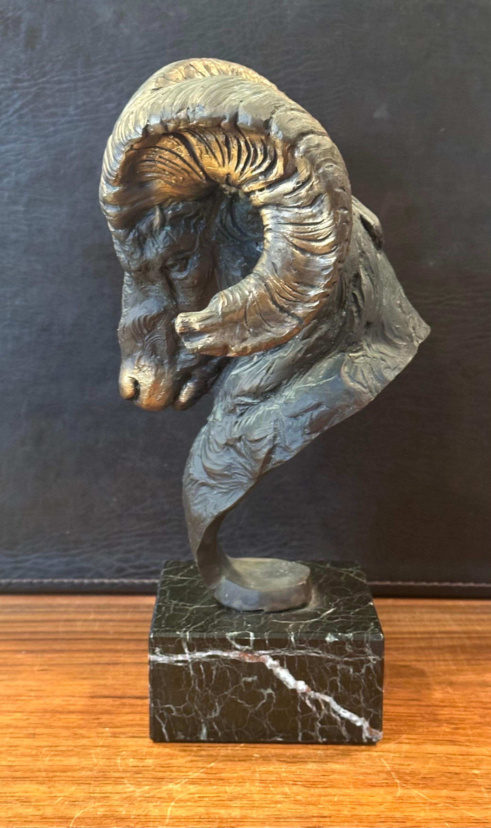 Bronze Bighorn Ram Bust Sculpture Entitled 