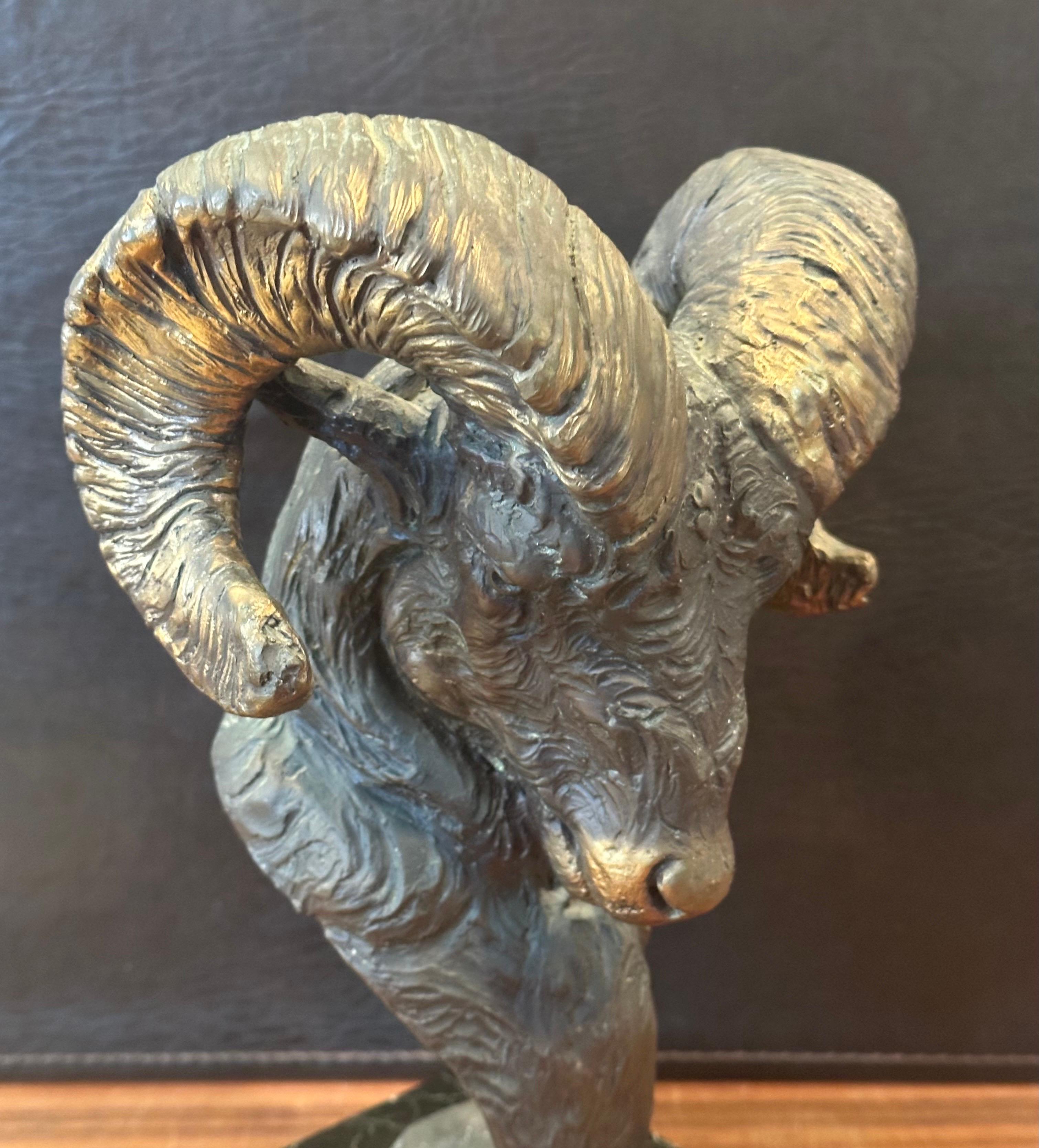 Bronze Bighorn Ram Bust Sculpture Entitled 