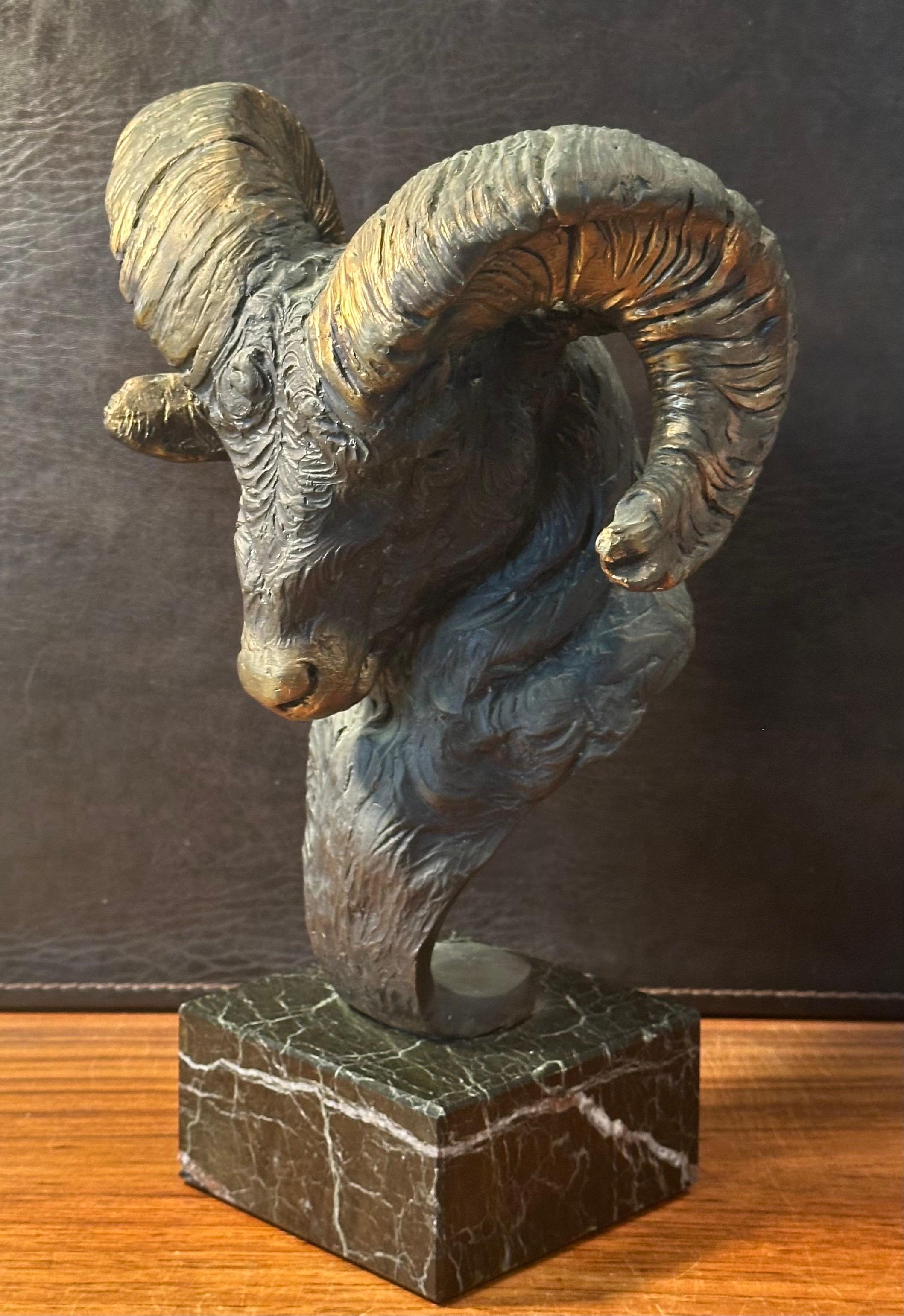 Bronze Bighorn Ram Bust Sculpture Entitled 